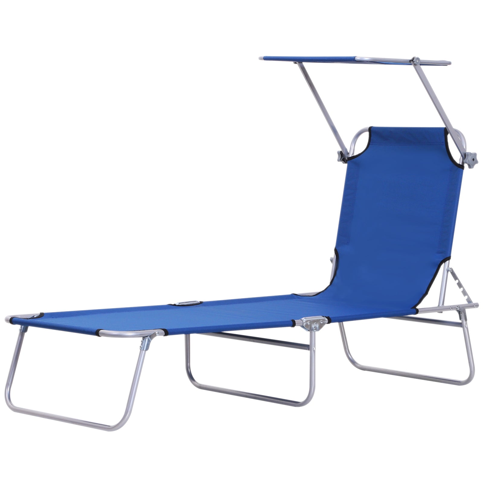 Outsunny Outdoor Lounge Chair, Adjustable Folding Chaise Lounge, Tanning Chair with Sun Shade for Beach, Camping, Hiking, Backyard, Blue