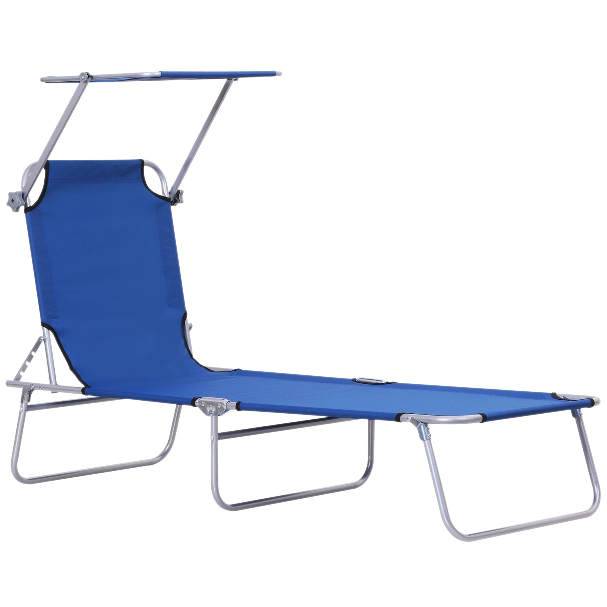Outsunny Outdoor Lounge Chair, Adjustable Folding Chaise Lounge, Tanning Chair with Sun Shade for Beach, Camping, Hiking, Backyard, Blue