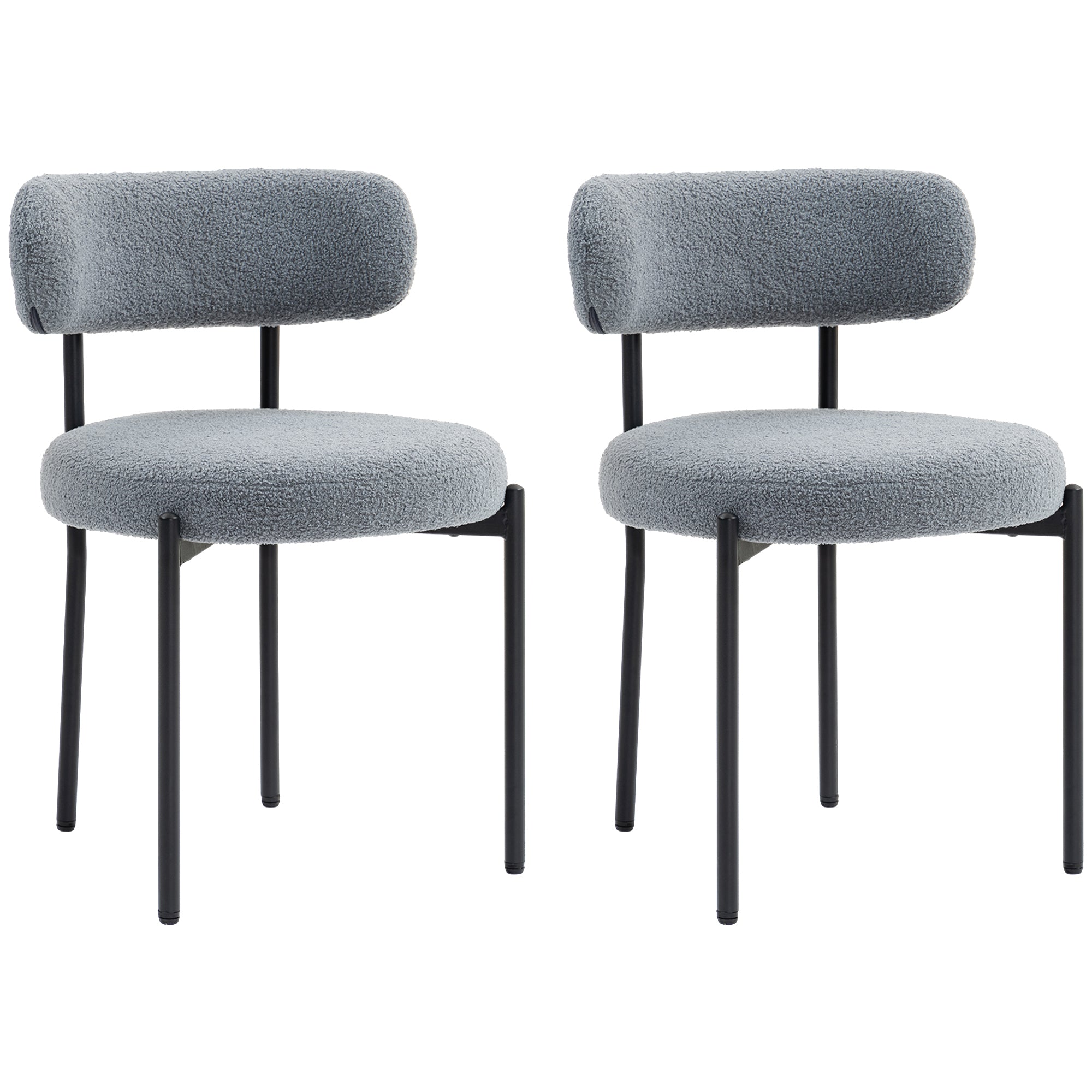 HOMCOM Dining Chairs Set of 2, Modern Kitchen Chairs with Berber Fleece Upholstery and Steel Legs for Living Room, Bedroom, Grey