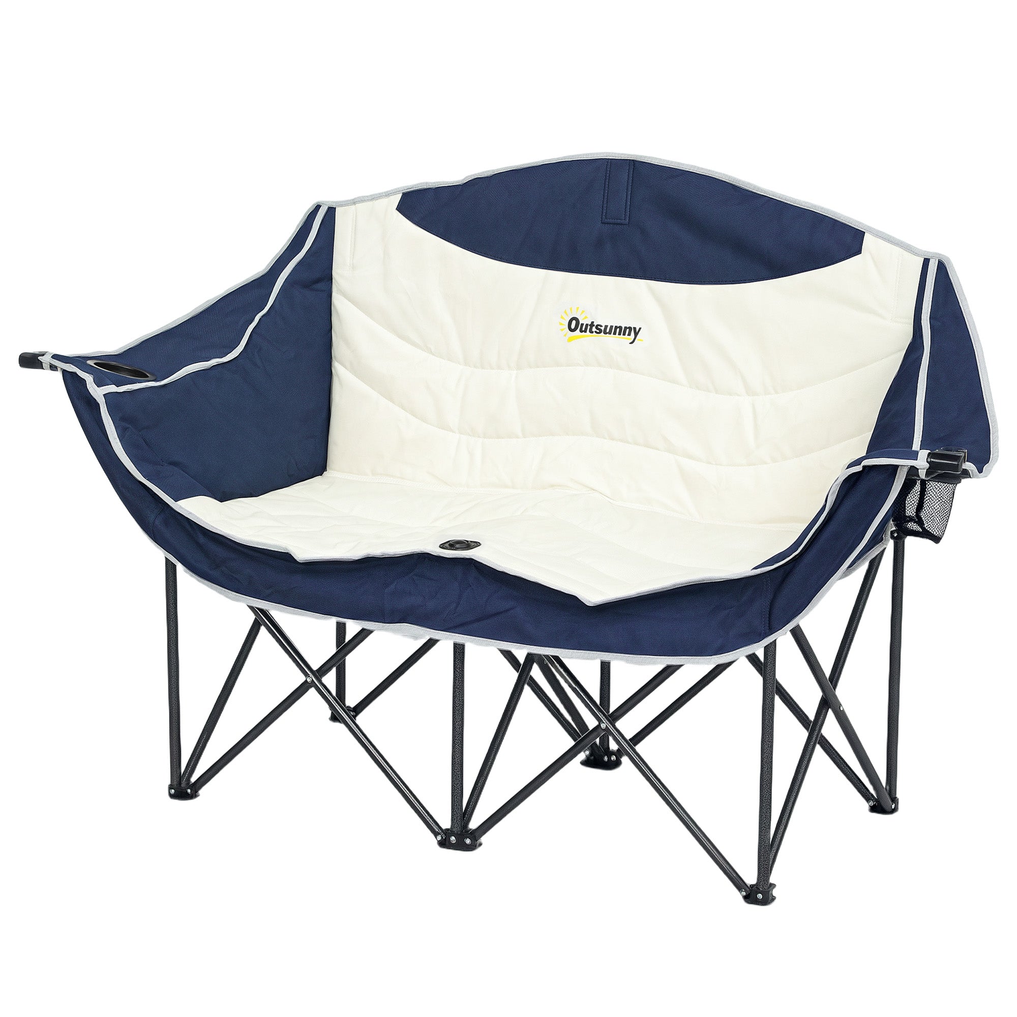 Outsunny Double Camping Chair, Portable Camp Chair with Cup Holder, Wine Glass Holder and Carry Bag, Padded Folding Loveseat for Hiking, Picnic, Beach, Support 551 lbs, Navy Blue
