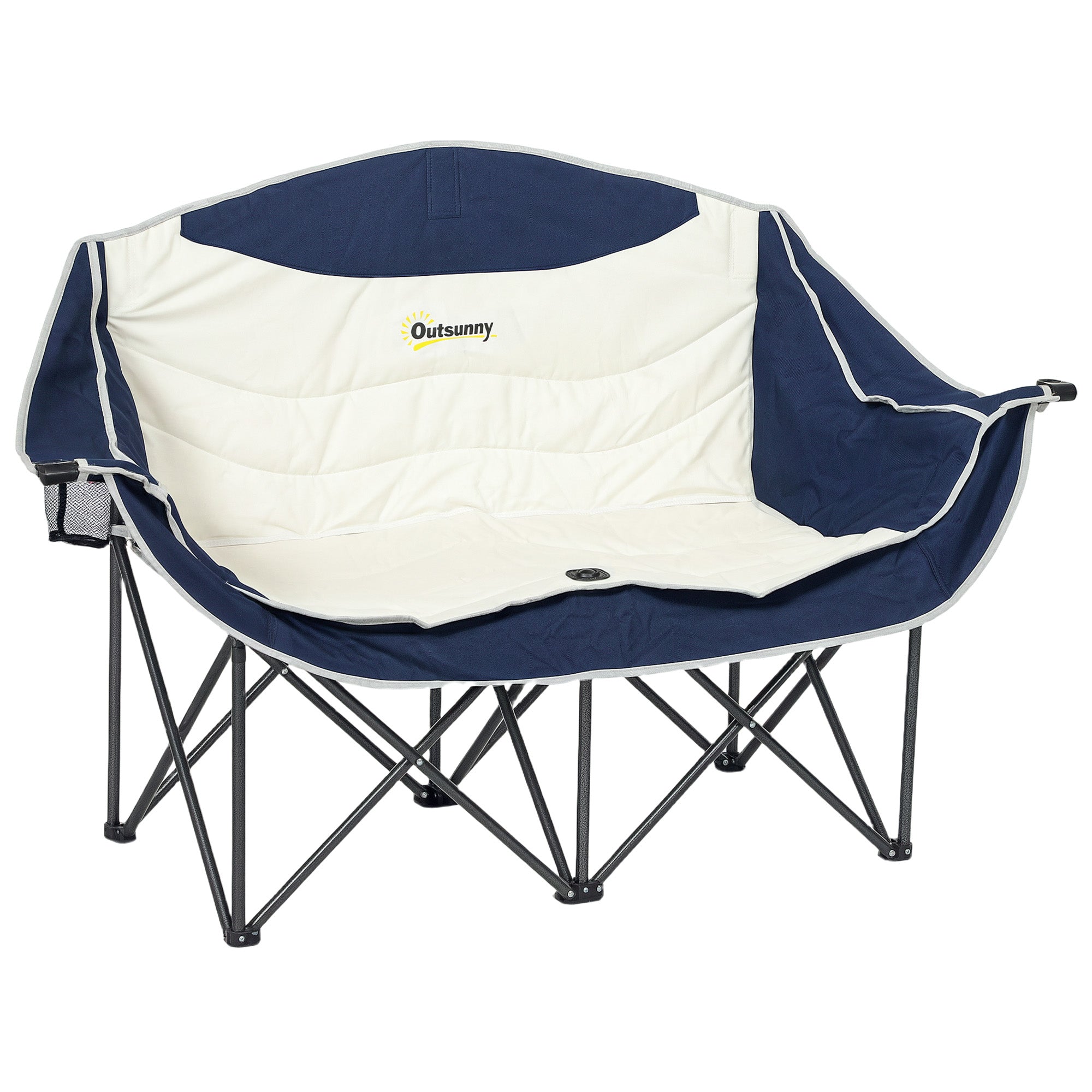 Outsunny Double Camping Chair, Portable Camp Chair with Cup Holder, Wine Glass Holder and Carry Bag, Padded Folding Loveseat for Hiking, Picnic, Beach, Support 551 lbs, Navy Blue