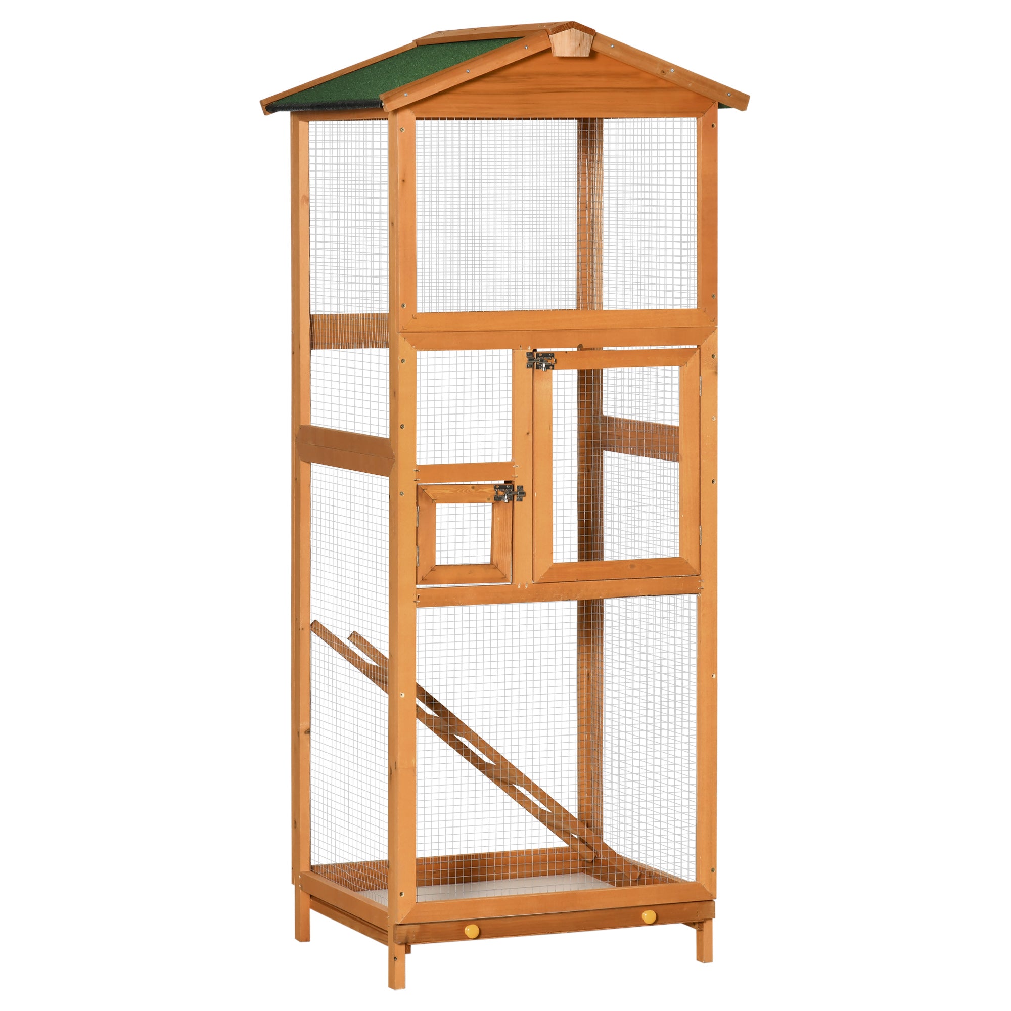 PawHut 65" Bird Cage Wooden Bird Cage Stand with Two Doors, Ladder and Pull out Tray for Finches, Orange