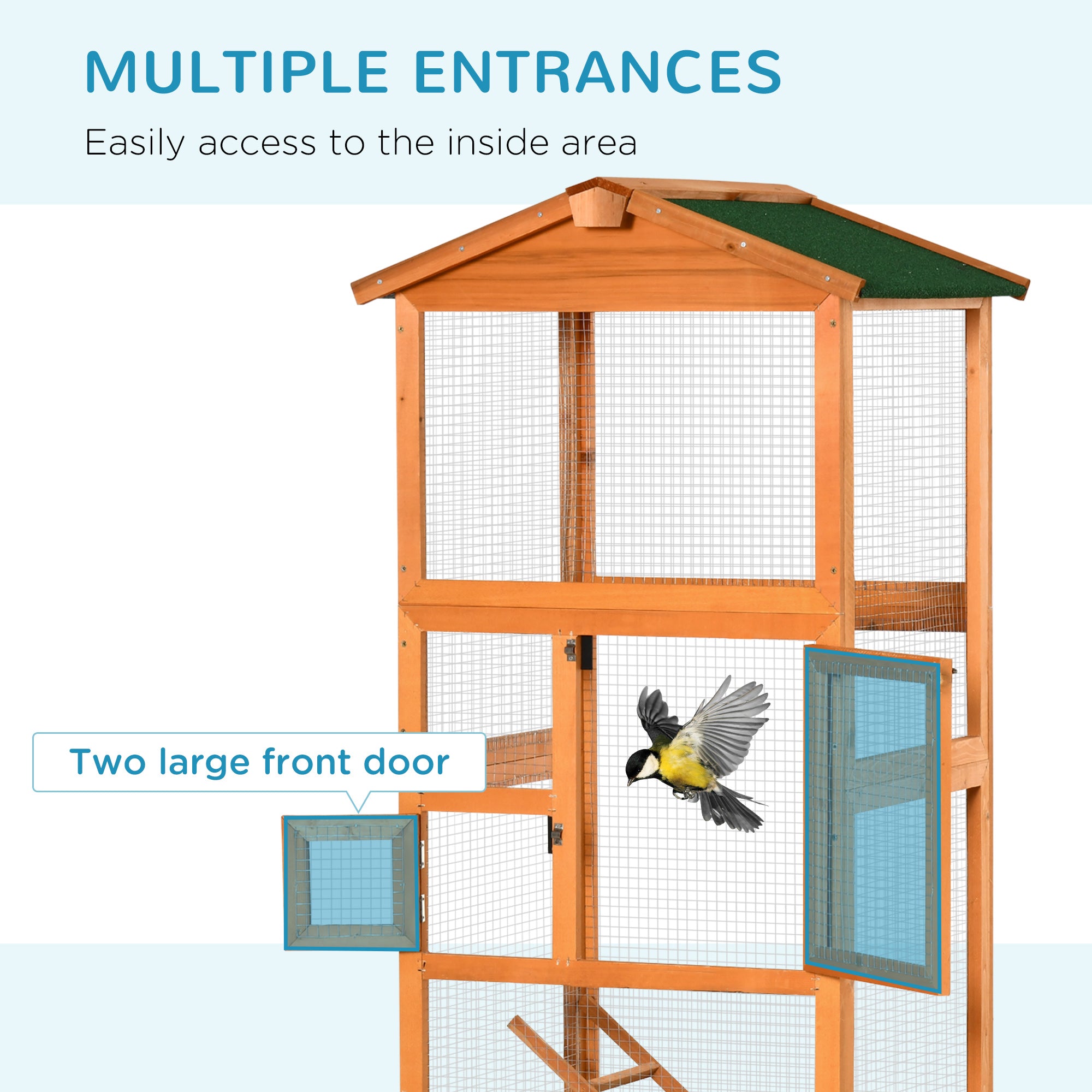 PawHut 65" Bird Cage Wooden Bird Cage Stand with Two Doors, Ladder and Pull out Tray for Finches, Orange