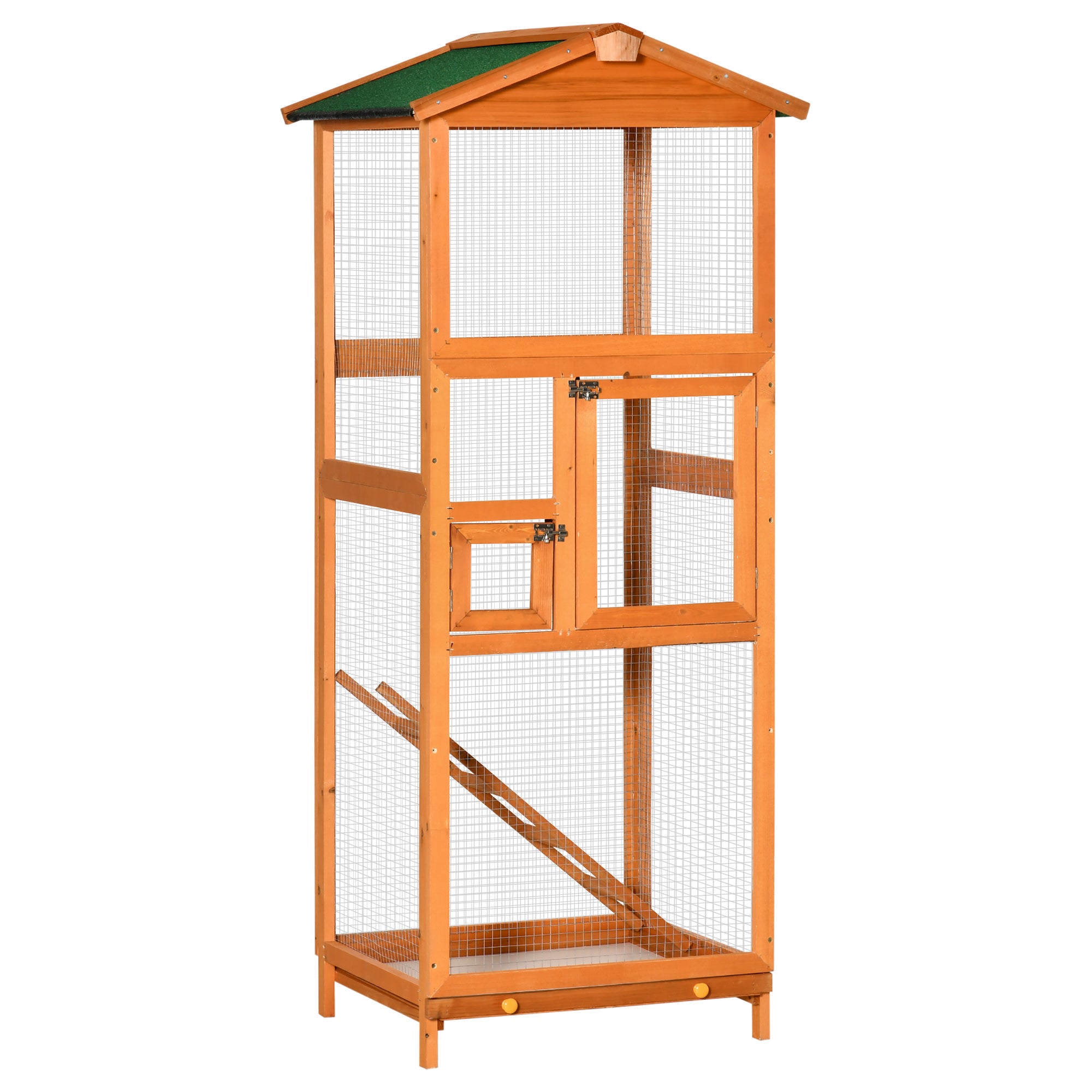 PawHut 65" Bird Cage Wooden Bird Cage Stand with Two Doors, Ladder and Pull out Tray for Finches, Orange