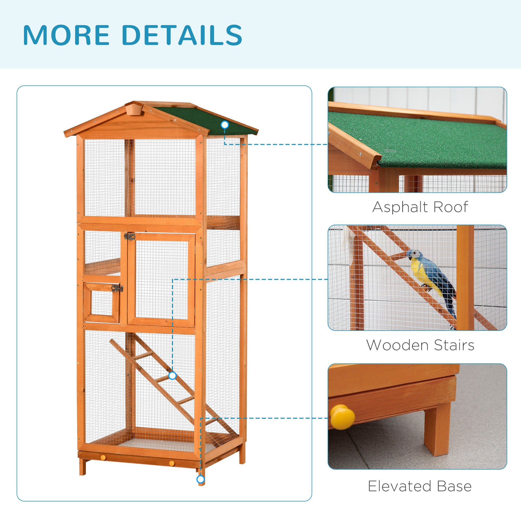 PawHut 65" Bird Cage Wooden Bird Cage Stand with Two Doors, Ladder and Pull out Tray for Finches, Orange