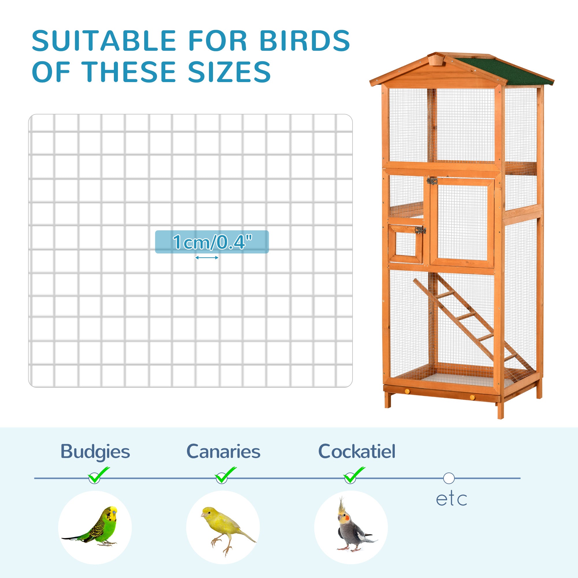 PawHut 65" Bird Cage Wooden Bird Cage Stand with Two Doors, Ladder and Pull out Tray for Finches, Orange