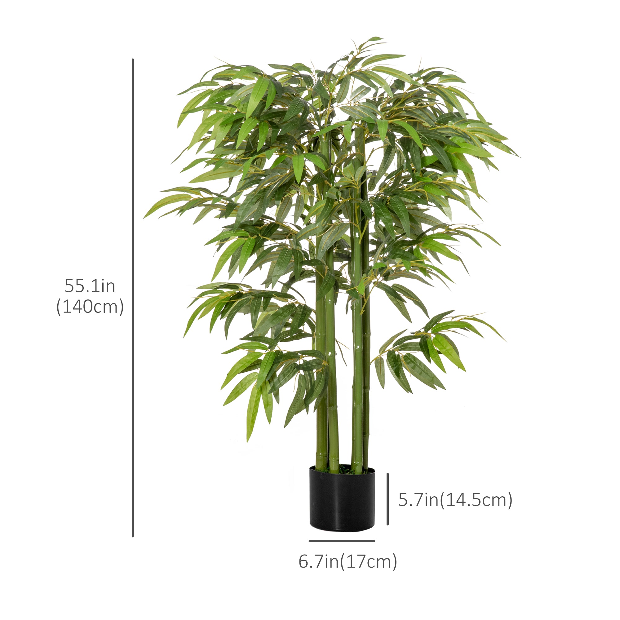 HOMCOM 4.5FT Artificial Bamboo Tree in Pot, Indoor Outdoor Fake Plants for Home Office Living Room Decor, Green