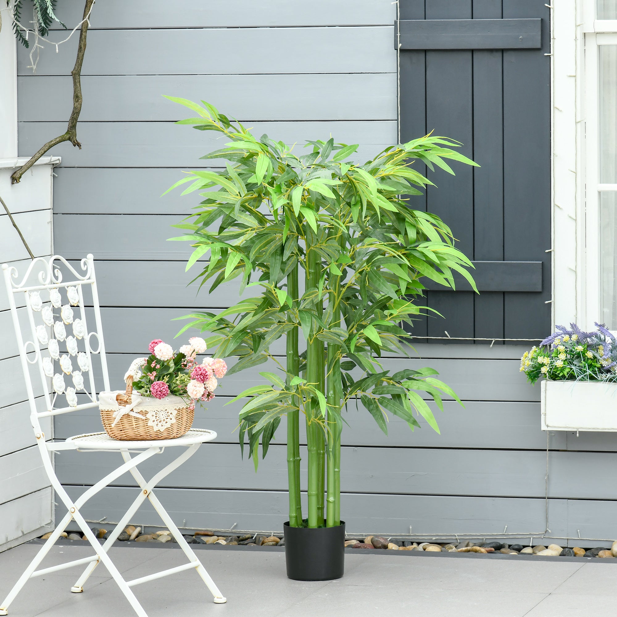 HOMCOM 4.5FT Artificial Bamboo Tree in Pot, Indoor Outdoor Fake Plants for Home Office Living Room Decor, Green