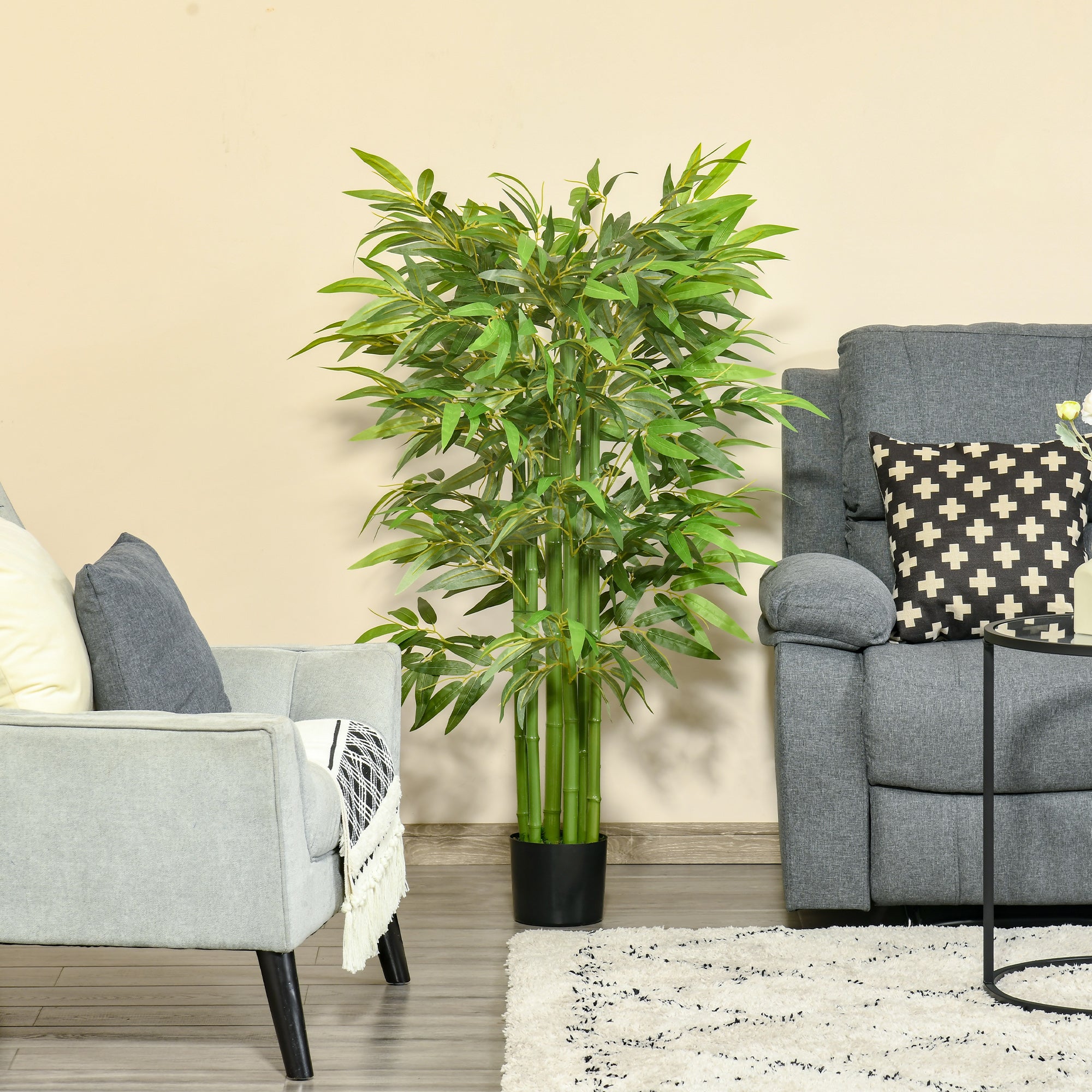 HOMCOM 4.5FT Artificial Bamboo Tree in Pot, Indoor Outdoor Fake Plants for Home Office Living Room Decor, Green