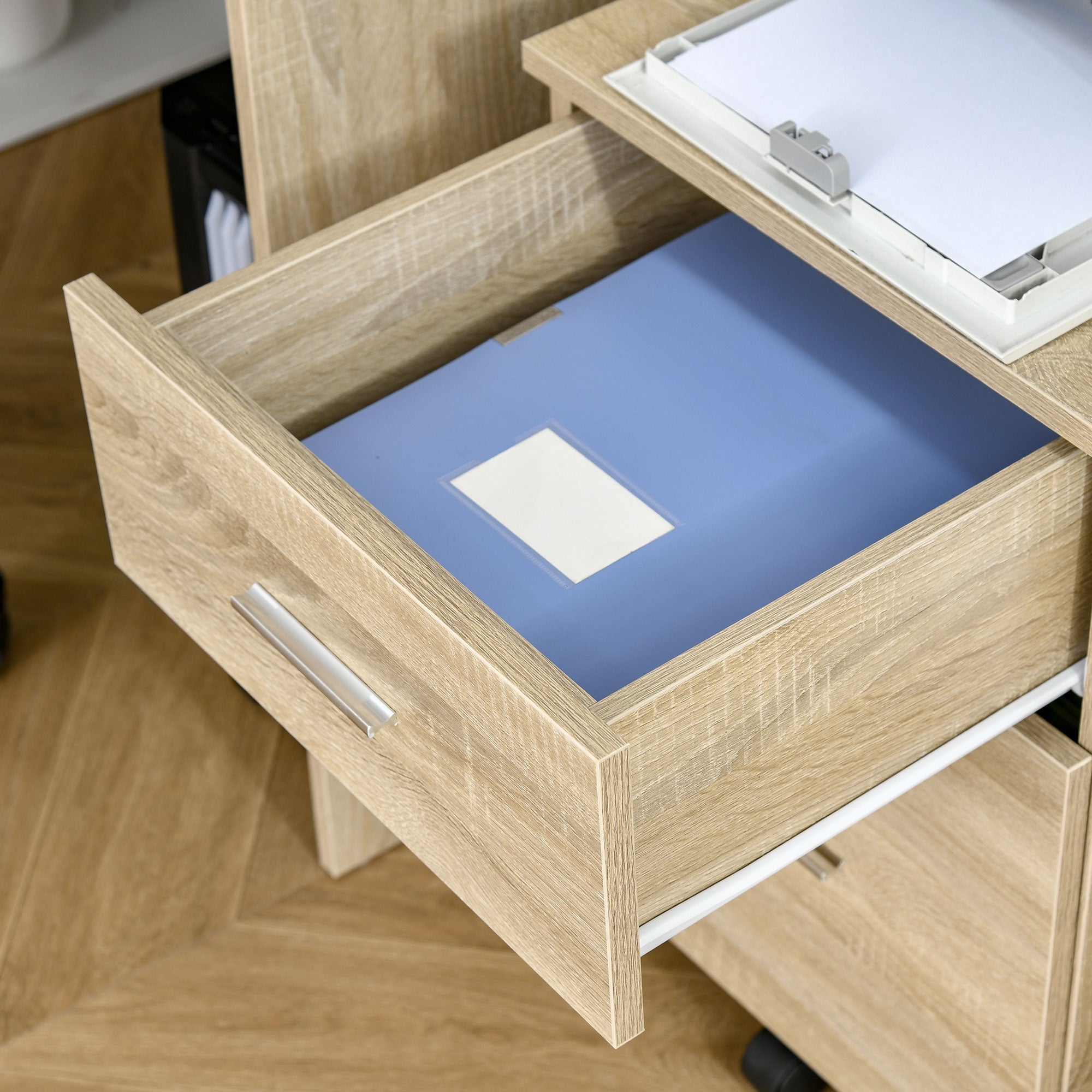 Vinsetto Vertical Filing Cabinet with Wheels, 2-Drawer Mobile File Cabinet, Office Storage Cabinet for Letter or A4 File, Study Home Office, Natural