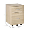 Vinsetto Vertical Filing Cabinet with Wheels, 2-Drawer Mobile File Cabinet, Office Storage Cabinet for Letter or A4 File, Study Home Office, Natural