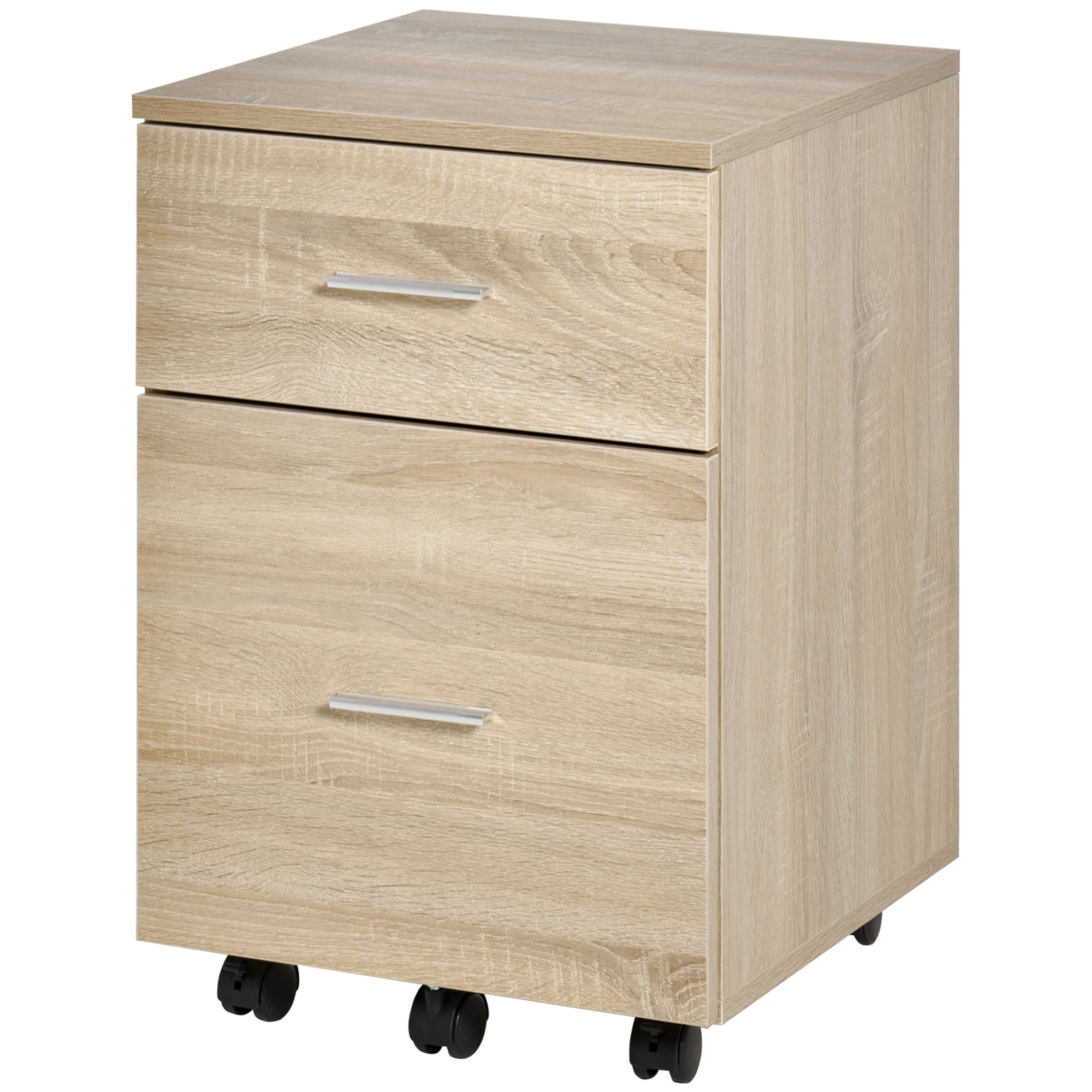 Vinsetto Vertical Filing Cabinet with Wheels, 2-Drawer Mobile File Cabinet, Office Storage Cabinet for Letter or A4 File, Study Home Office, Natural