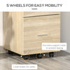 Vinsetto Vertical Filing Cabinet with Wheels, 2-Drawer Mobile File Cabinet, Office Storage Cabinet for Letter or A4 File, Study Home Office, Natural