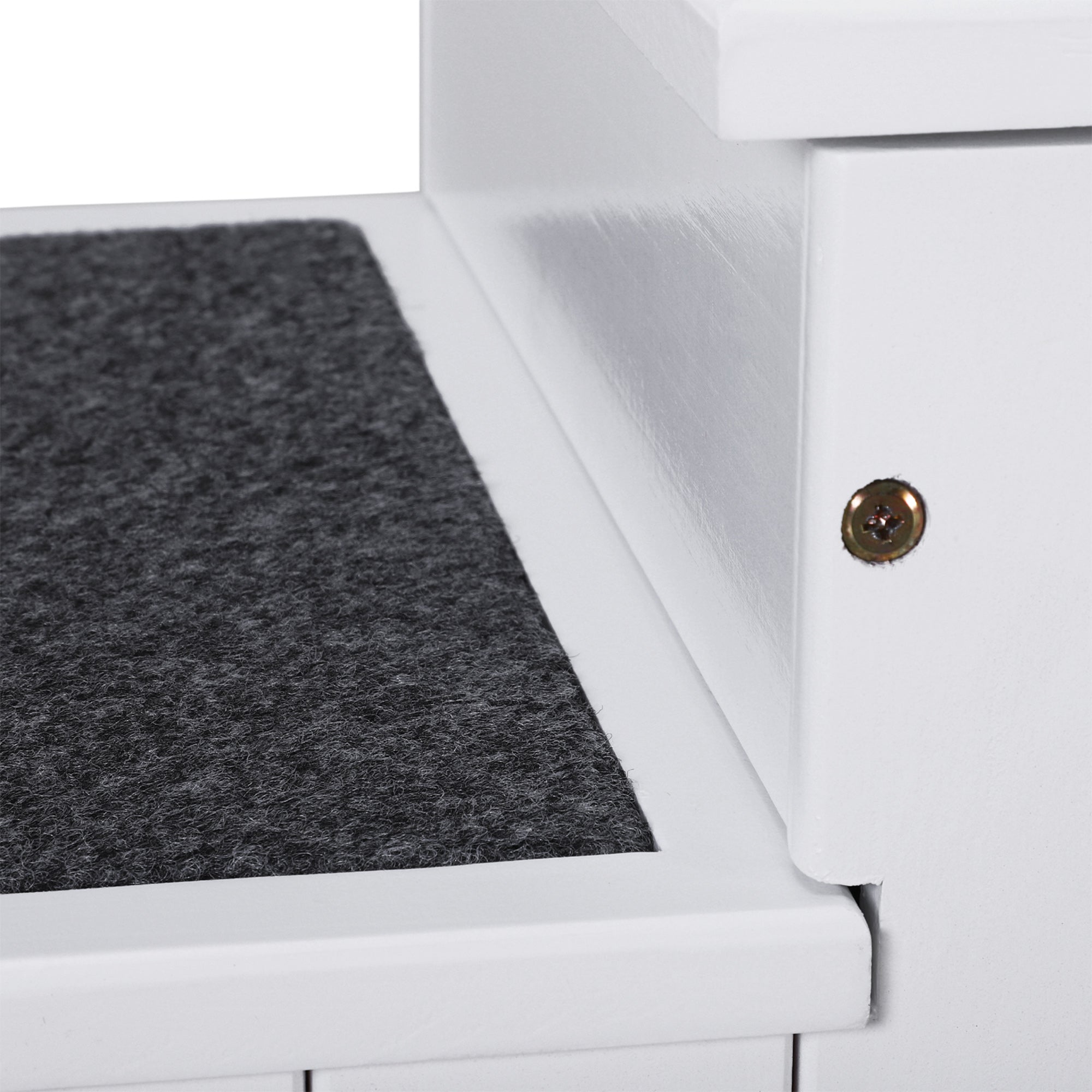 PawHut Pet Steps 3-Step Dog Stairs for Small Dogs Cats and Wooden Ramp with Storage Box Carpet Tread, White