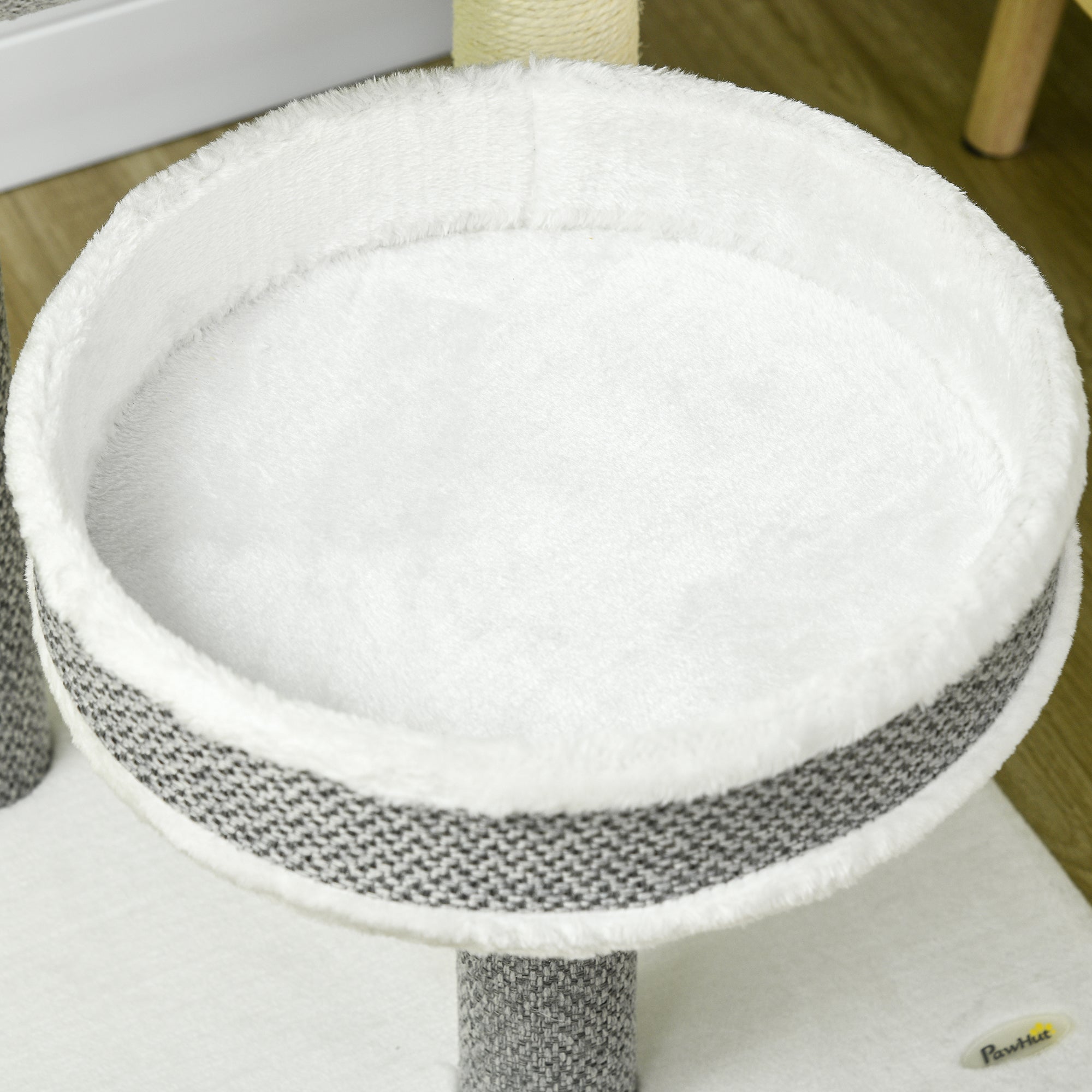 PawHut Cat Tree for Large Cats, Cat Tower with Scratching Post for Indoor Cats, Cat Activity Centre with Cat Bed, Tunnel, Toy Ball - White