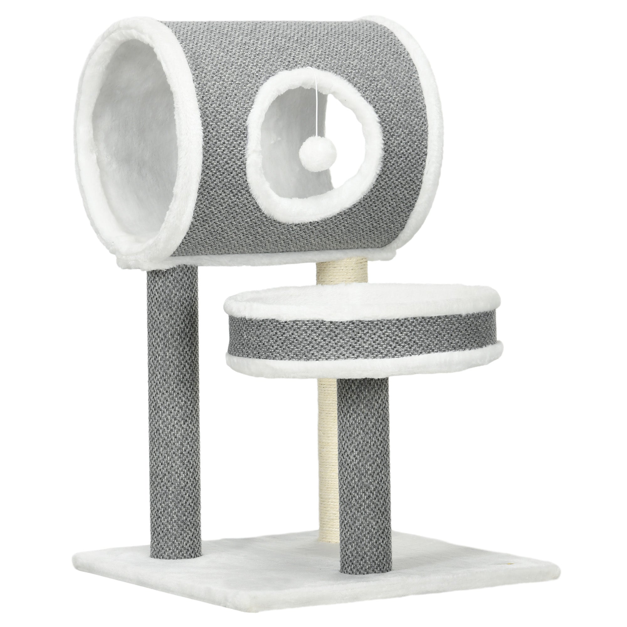 PawHut Cat Tree for Large Cats, Cat Tower with Scratching Post for Indoor Cats, Cat Activity Centre with Cat Bed, Tunnel, Toy Ball - White