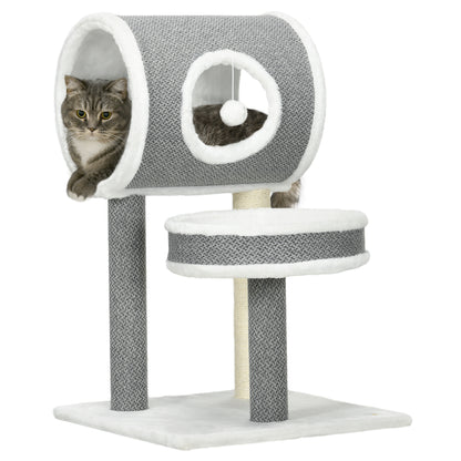 PawHut Cat Tree for Large Cats, Cat Tower with Scratching Post for Indoor Cats, Cat Activity Centre with Cat Bed, Tunnel, Toy Ball - White