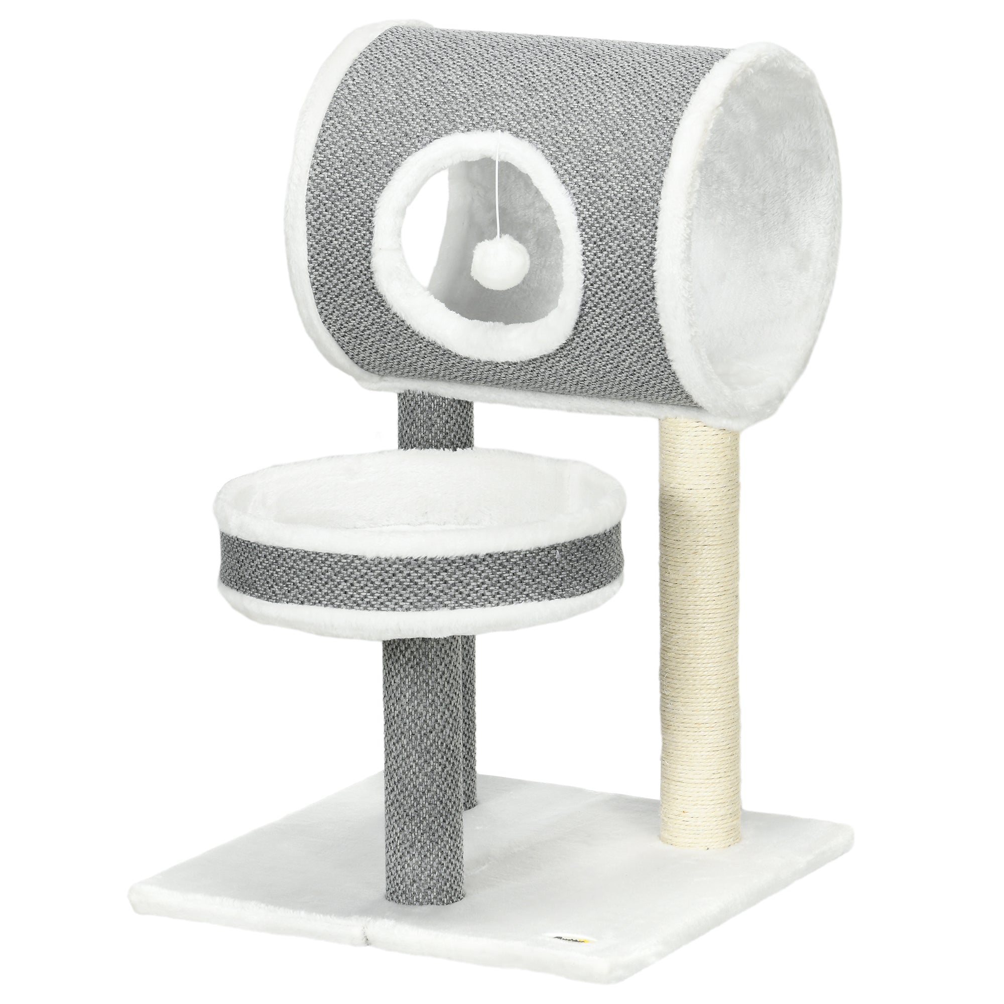 PawHut Cat Tree for Large Cats, Cat Tower with Scratching Post for Indoor Cats, Cat Activity Centre with Cat Bed, Tunnel, Toy Ball - White