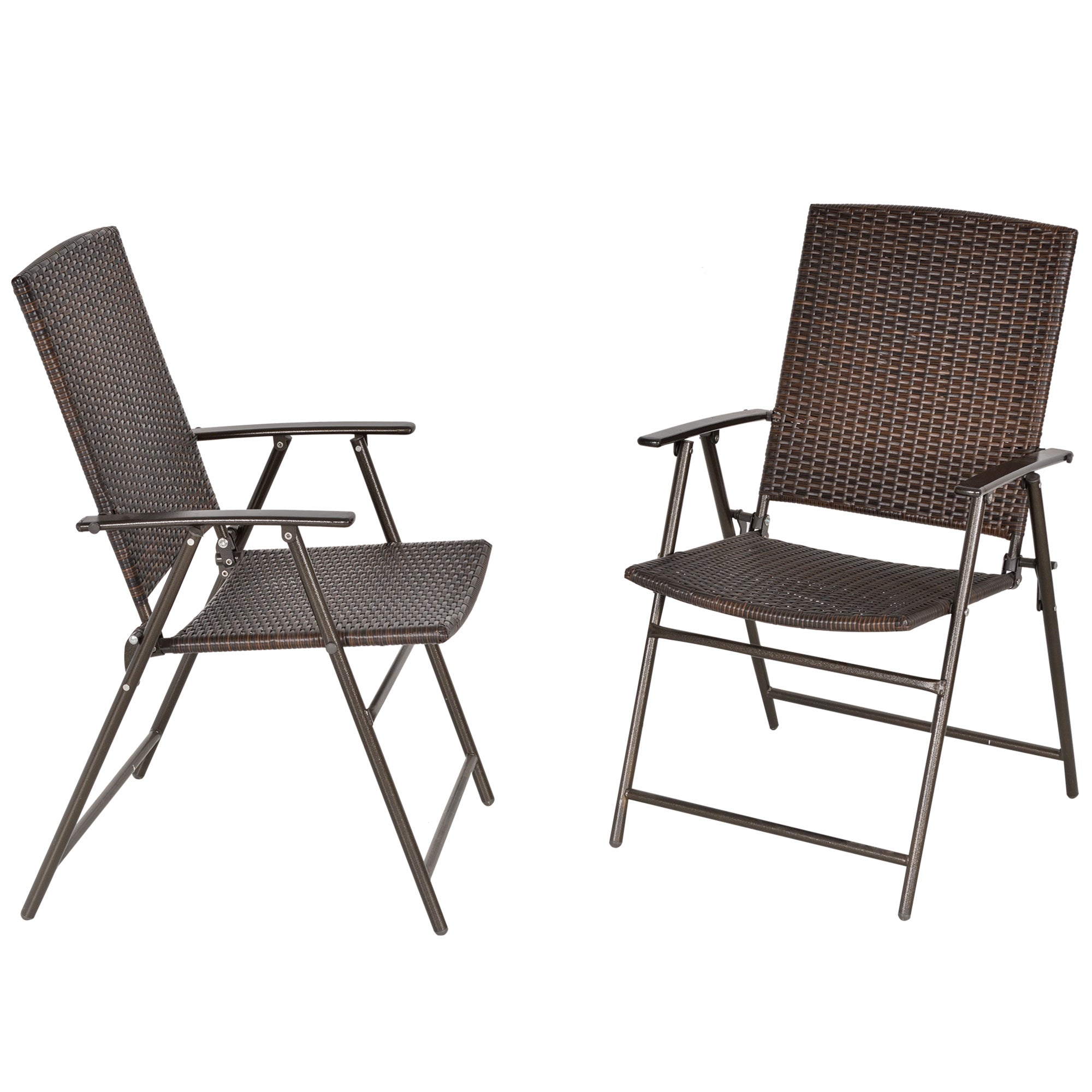 Outsunny Outdoor Wicker Dining Chair Set of 2, 2 Pieces Rattan Foldable Chair with Steel Frame for Garden, Backyard, Porch, Brown