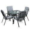 Outsunny 5 Piece Patio Dining Set, Outdoor Square Dining Table and 4 Cushioned Armchairs, Tempered Glass Top Table with Umbrella Hole for Garden, Patio, Balcony, Black