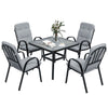 Outsunny 5 Piece Patio Dining Set, Outdoor Square Dining Table and 4 Cushioned Armchairs, Tempered Glass Top Table with Umbrella Hole for Garden, Patio, Balcony, Black