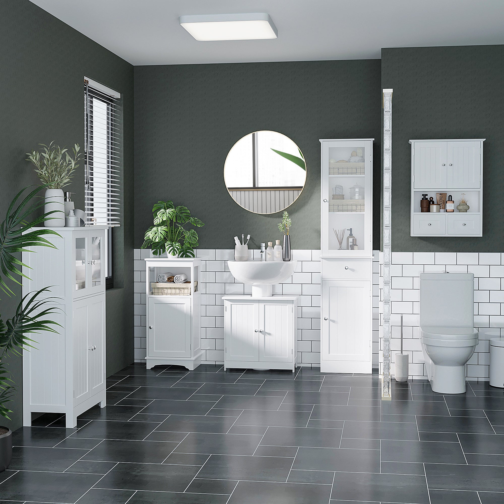 kleankin Bathroom Wall Cabinet, Medicine Cabinet, Over Toilet Storage Cabinet with Shelf and Drawers for Hallway, Living Room, White