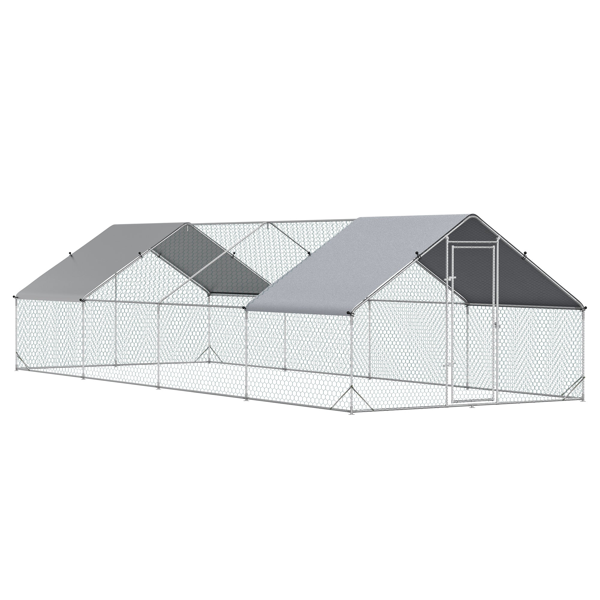 PawHut Metal Chicken Coop, Walk-in Large Chicken Run, Poultry Cage for Backyard Hen, Duck, Rabbit with Water- and UV-Protection Cover, for 16-24 Chickens, 9.8' x 26.2' x 6.6'