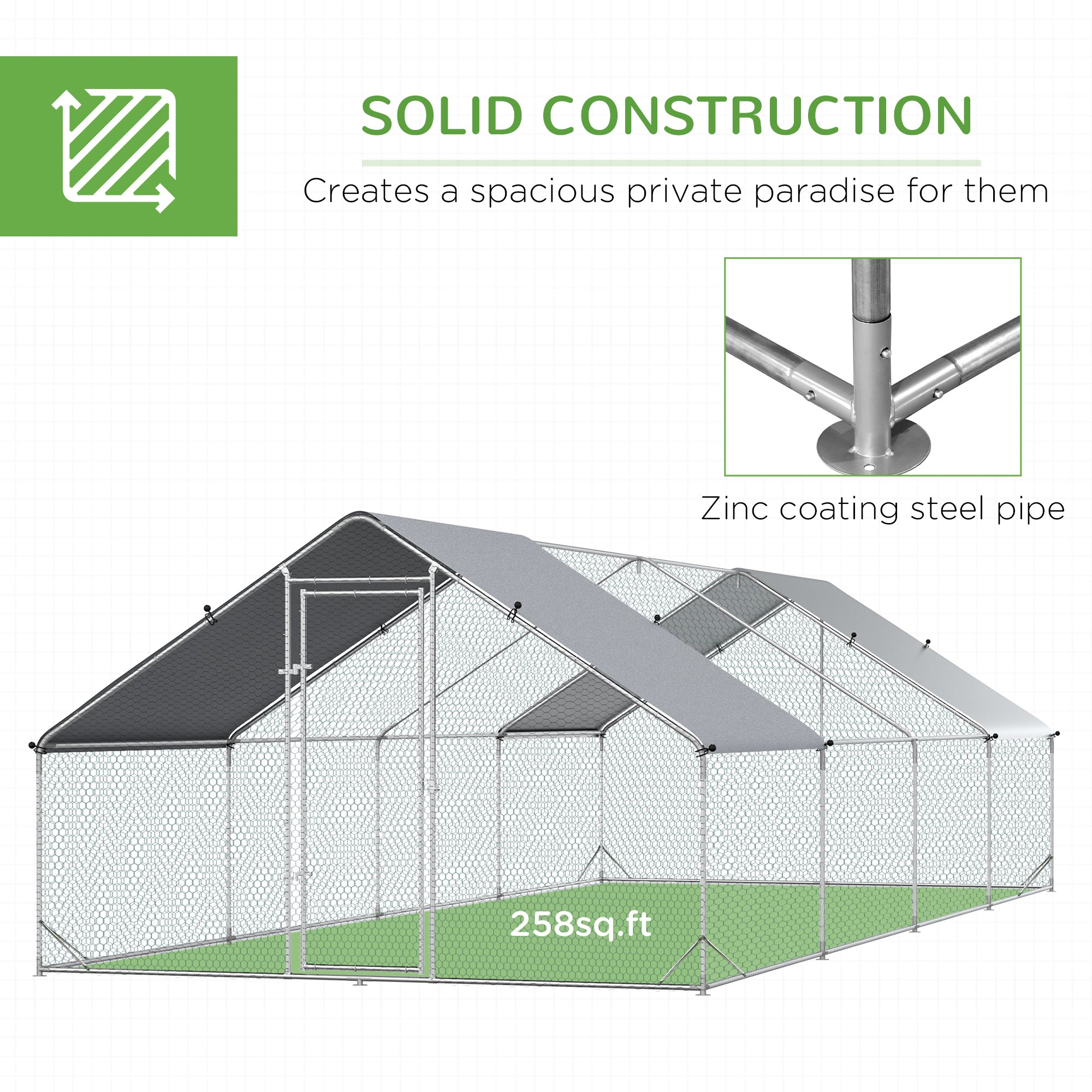 PawHut Metal Chicken Coop, Walk-in Large Chicken Run, Poultry Cage for Backyard Hen, Duck, Rabbit with Water- and UV-Protection Cover, for 16-24 Chickens, 9.8' x 26.2' x 6.6'