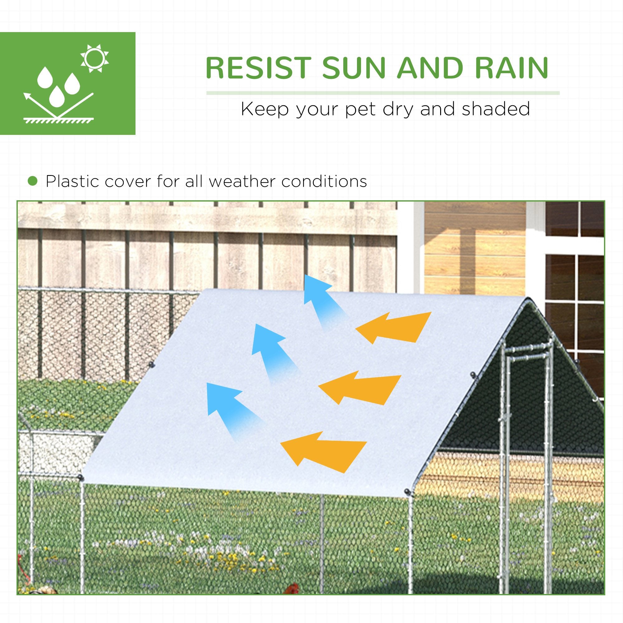 PawHut Metal Chicken Coop, Walk-in Large Chicken Run, Poultry Cage for Backyard Hen, Duck, Rabbit with Water- and UV-Protection Cover, for 16-24 Chickens, 9.8' x 26.2' x 6.6'