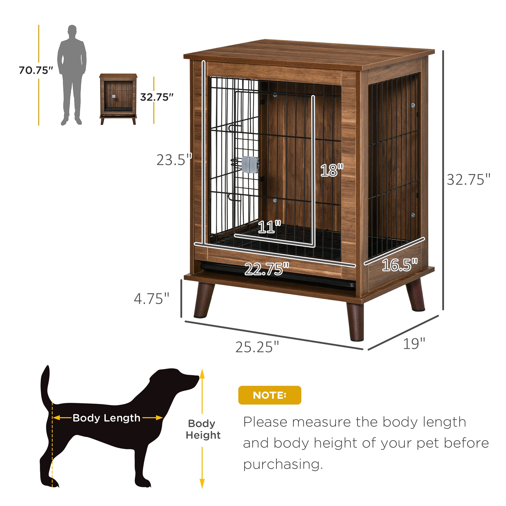 PawHut Wooden Dog Kennel, End Table Furniture with Lockable Doors, Small Size Pet Crate Indoor Animal Cage, Brown
