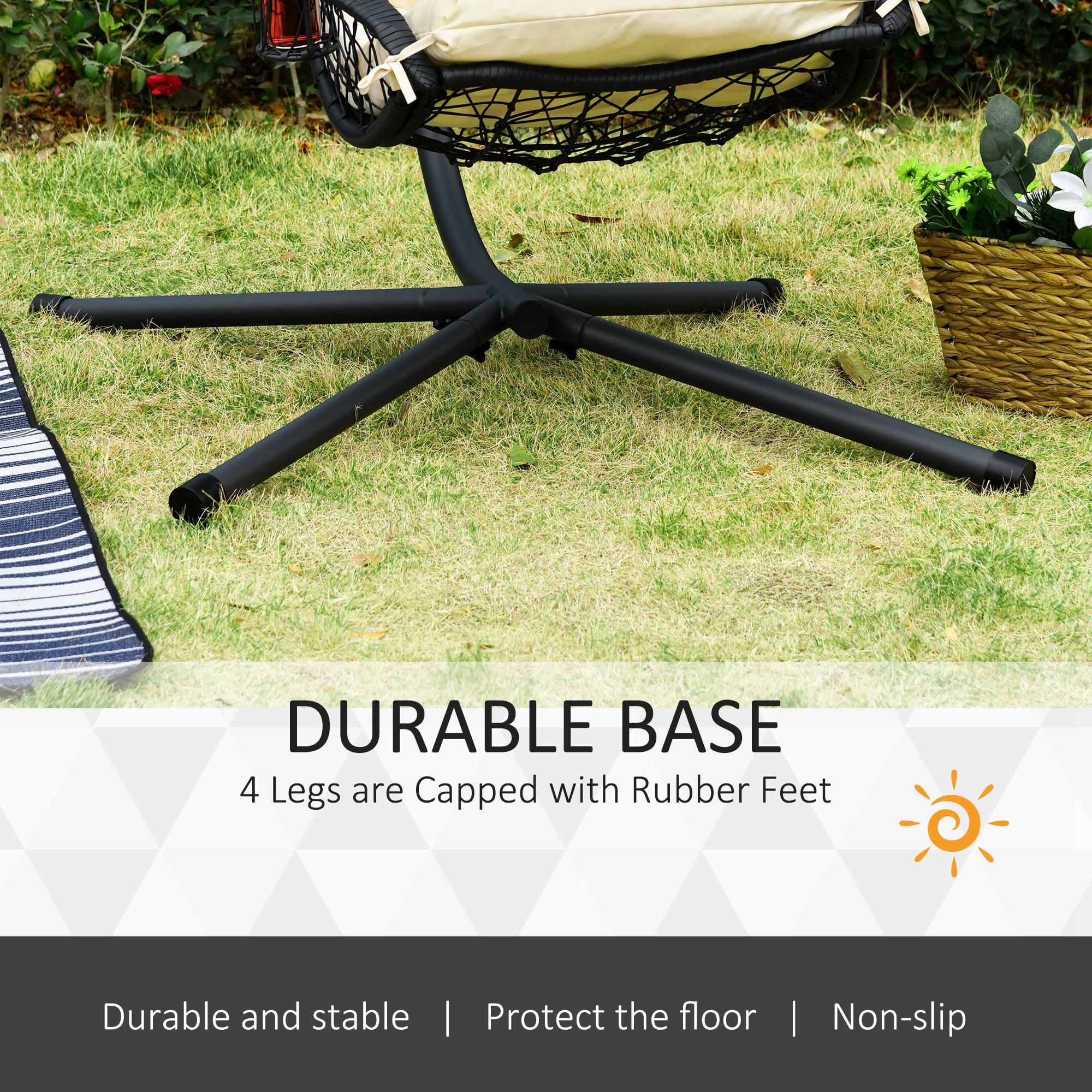 Outdoor Patio Wicker Hanging Egg Chair with Stand, Hammock Swing Chair with Cushion and Pillow, swing Chair with Stand, Cup Holder for Backyard, Garden, Porch, Beige