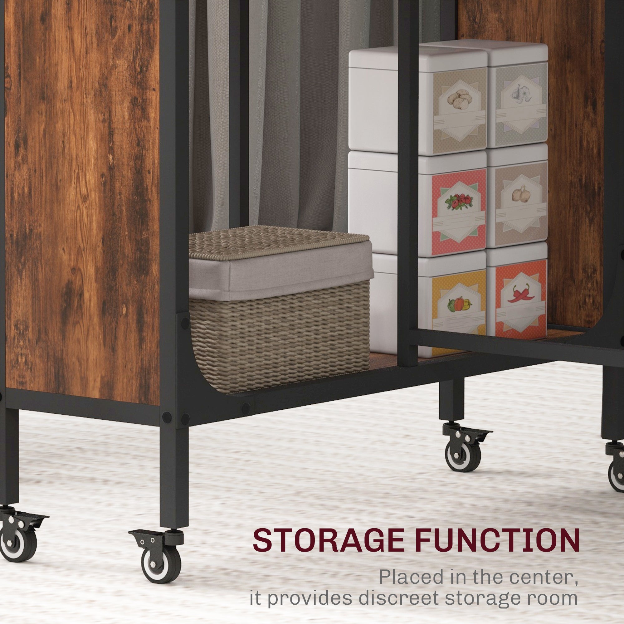 HOMCOM Folding Dining Table, Mobile Drop Leaf Table, Extendable Kitchen Table with Storage Shelf and 6 Wheels for Small Spaces, Rustic Brown