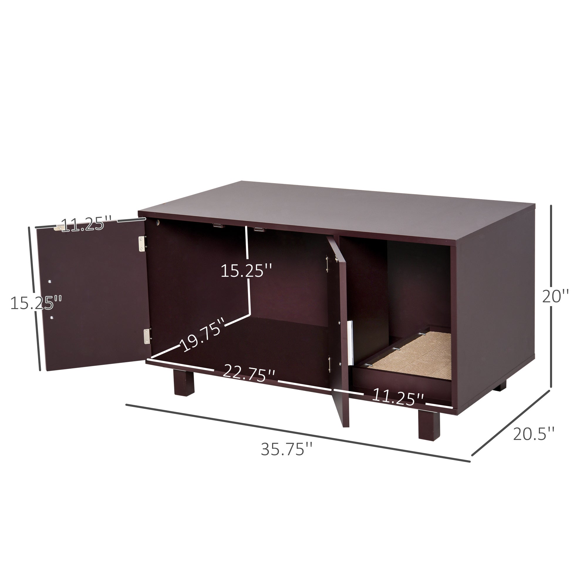 PawHut Cat Litter Box Enclosure, Hidden Litter Box Furniture, Cat House End Table Washroom with Scratching Pad, for Indoor Cats Kittens, Brown