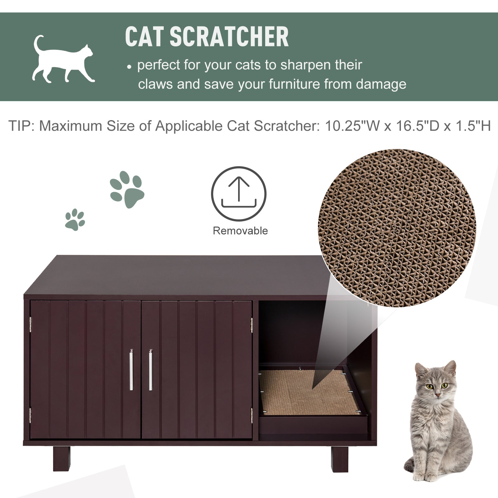 PawHut Cat Litter Box Enclosure, Hidden Litter Box Furniture, Cat House End Table Washroom with Scratching Pad, for Indoor Cats Kittens, Brown
