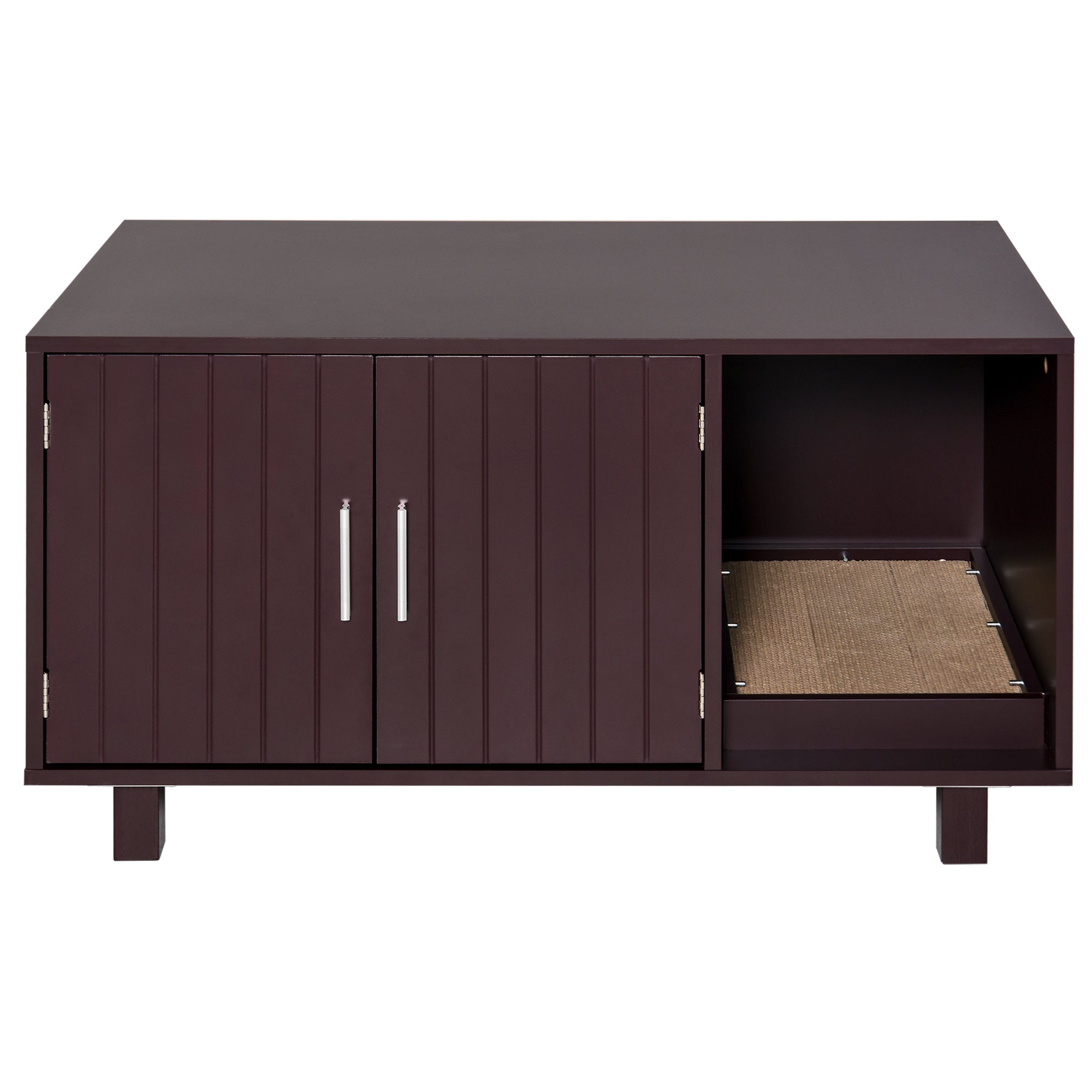 PawHut Cat Litter Box Enclosure, Hidden Litter Box Furniture, Cat House End Table Washroom with Scratching Pad, for Indoor Cats Kittens, Brown