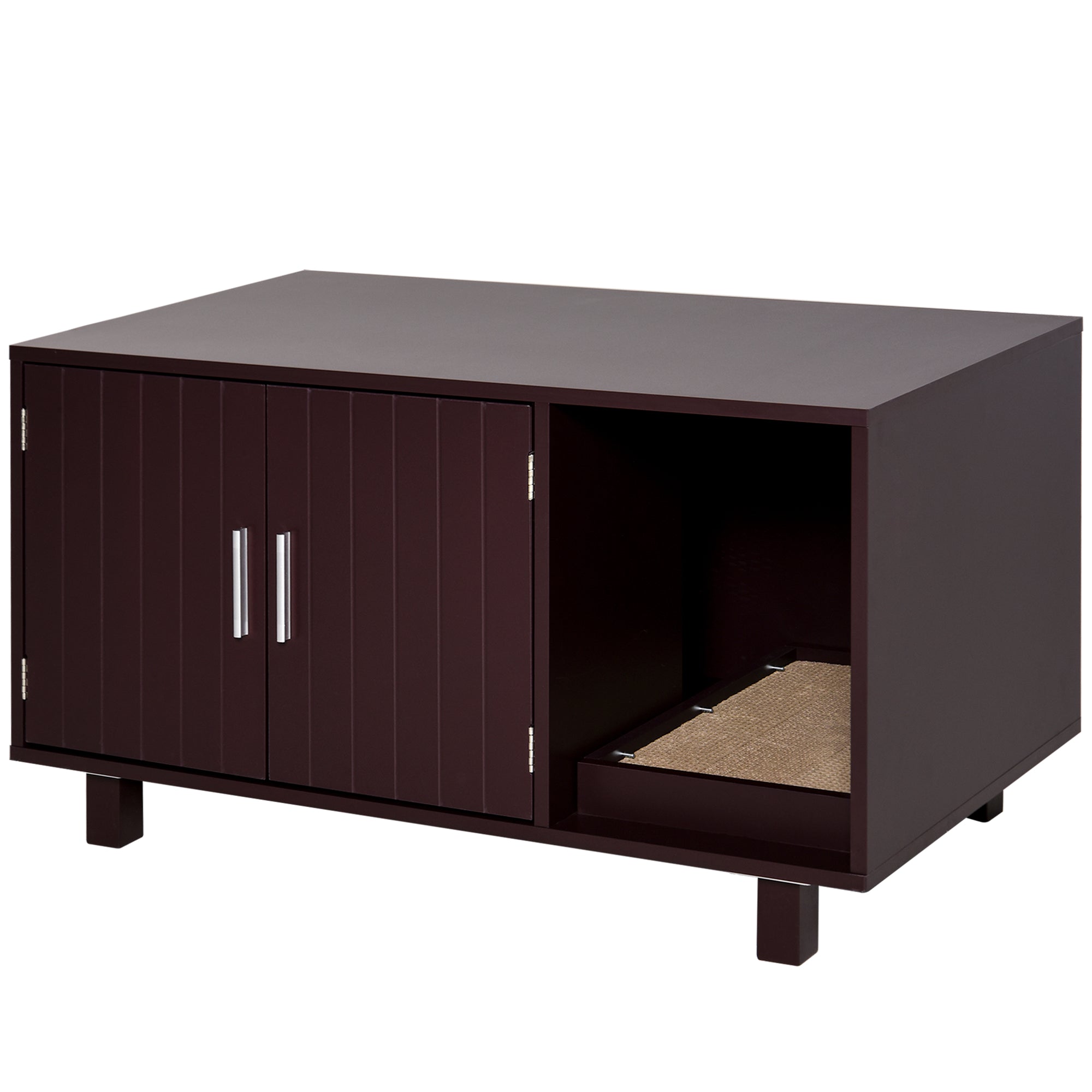 PawHut Cat Litter Box Enclosure, Hidden Litter Box Furniture, Cat House End Table Washroom with Scratching Pad, for Indoor Cats Kittens, Brown