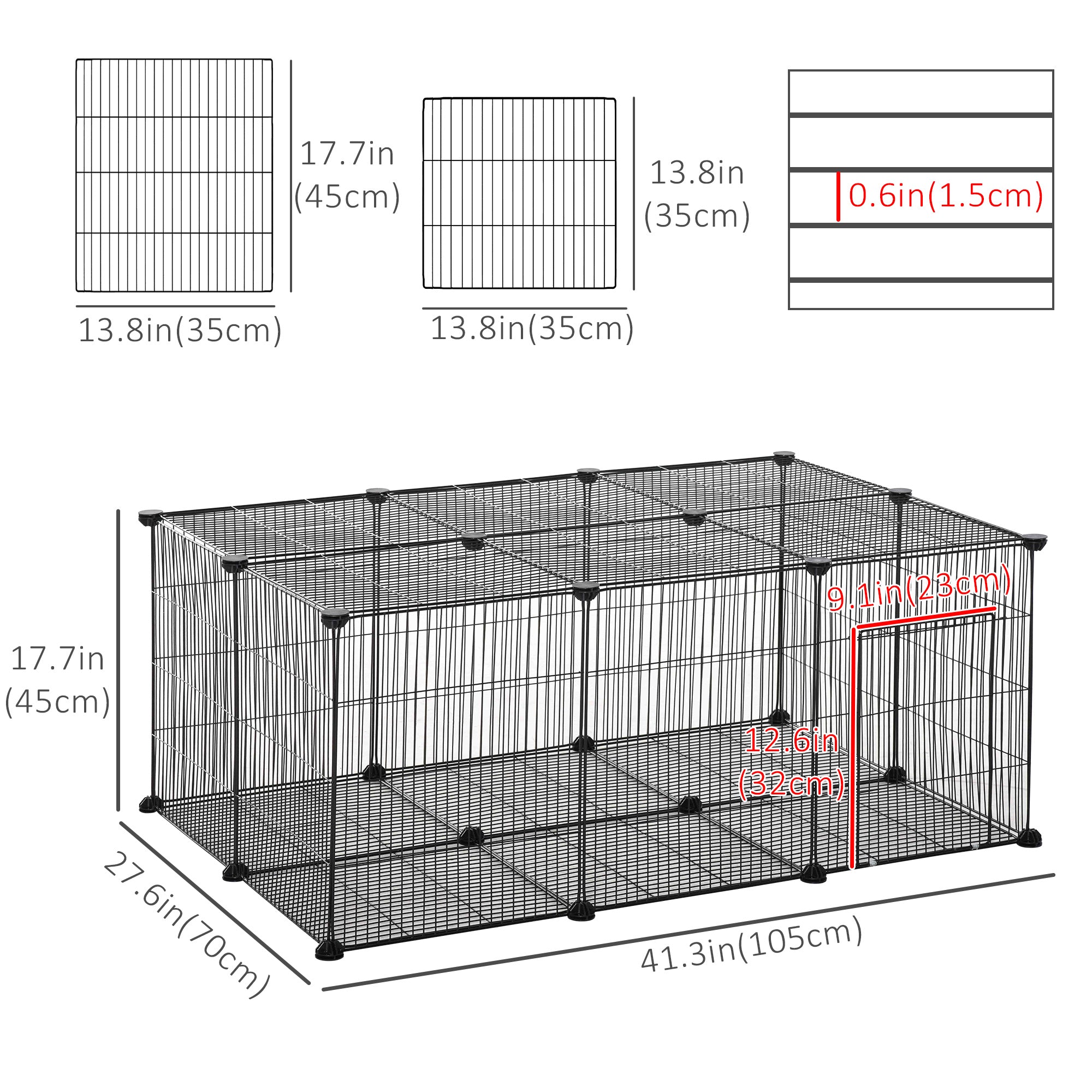 PawHut Pet Playpen Small Animal Cage, 22 Panels, Portable Metal Wire Fence with Door for Bunny, Guinea Pig, Chinchilla, Hedgehog, Each Panel Size 14" x 18"