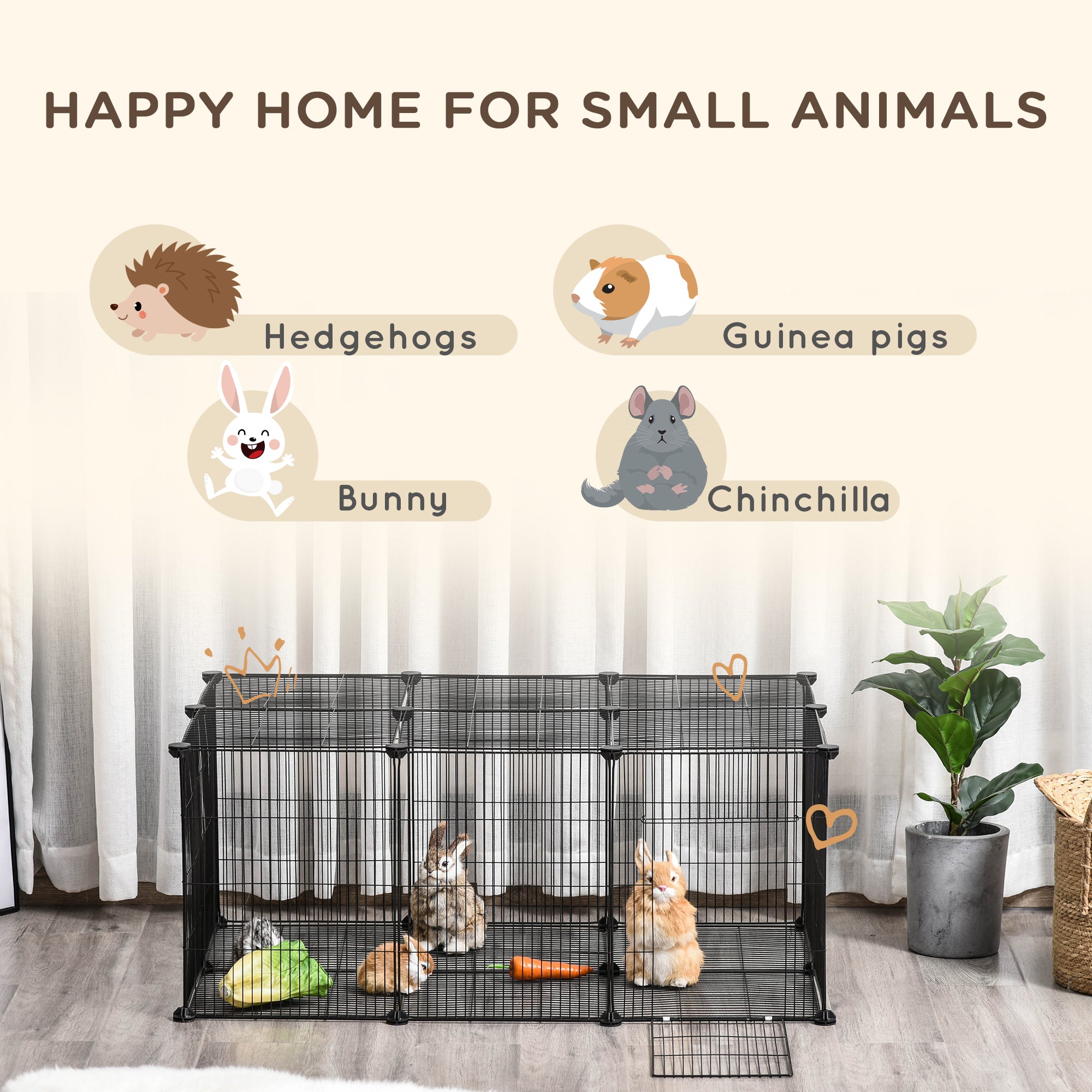 PawHut Pet Playpen Small Animal Cage, 22 Panels, Portable Metal Wire Fence with Door for Bunny, Guinea Pig, Chinchilla, Hedgehog, Each Panel Size 14" x 18"