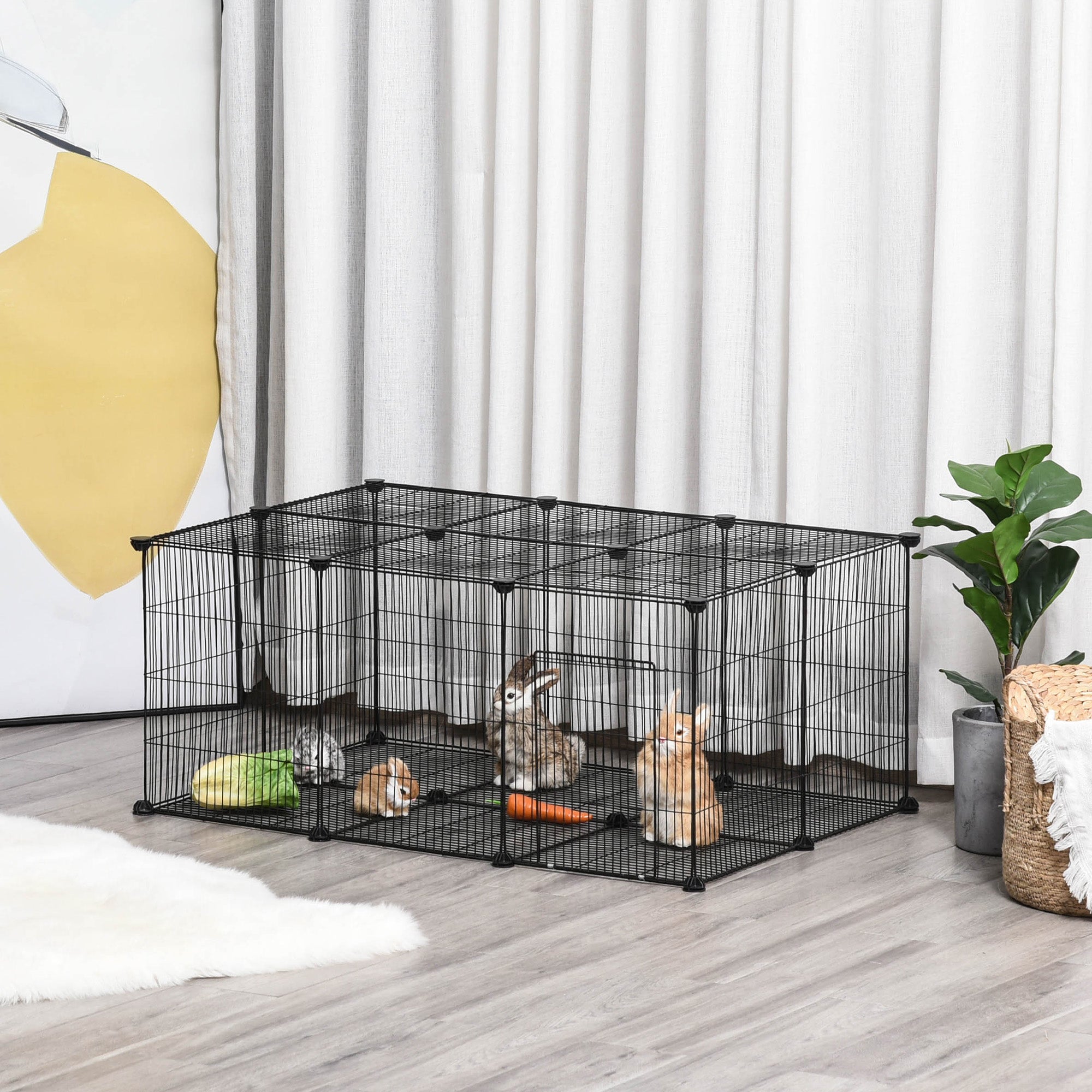 PawHut Pet Playpen Small Animal Cage, 22 Panels, Portable Metal Wire Fence with Door for Bunny, Guinea Pig, Chinchilla, Hedgehog, Each Panel Size 14