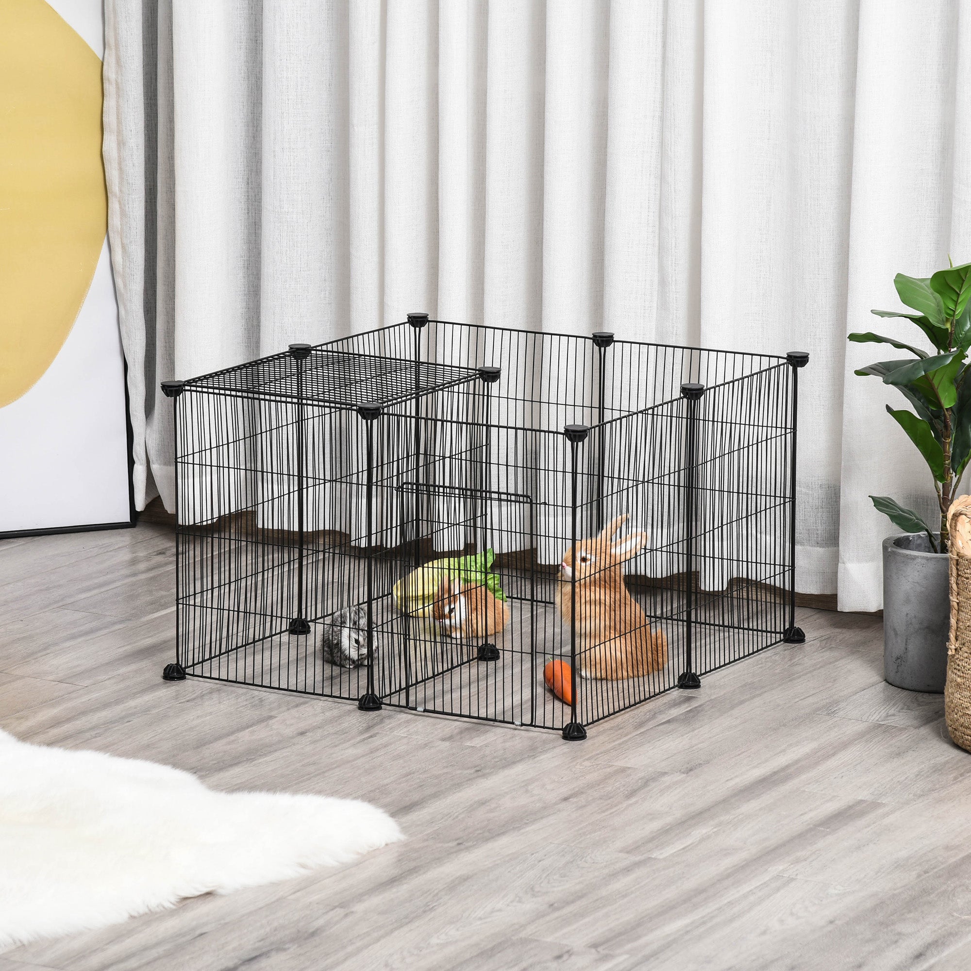 PawHut Pet Playpen Small Animal Cage, 22 Panels, Portable Metal Wire Fence with Door for Bunny, Guinea Pig, Chinchilla, Hedgehog, Each Panel Size 14
