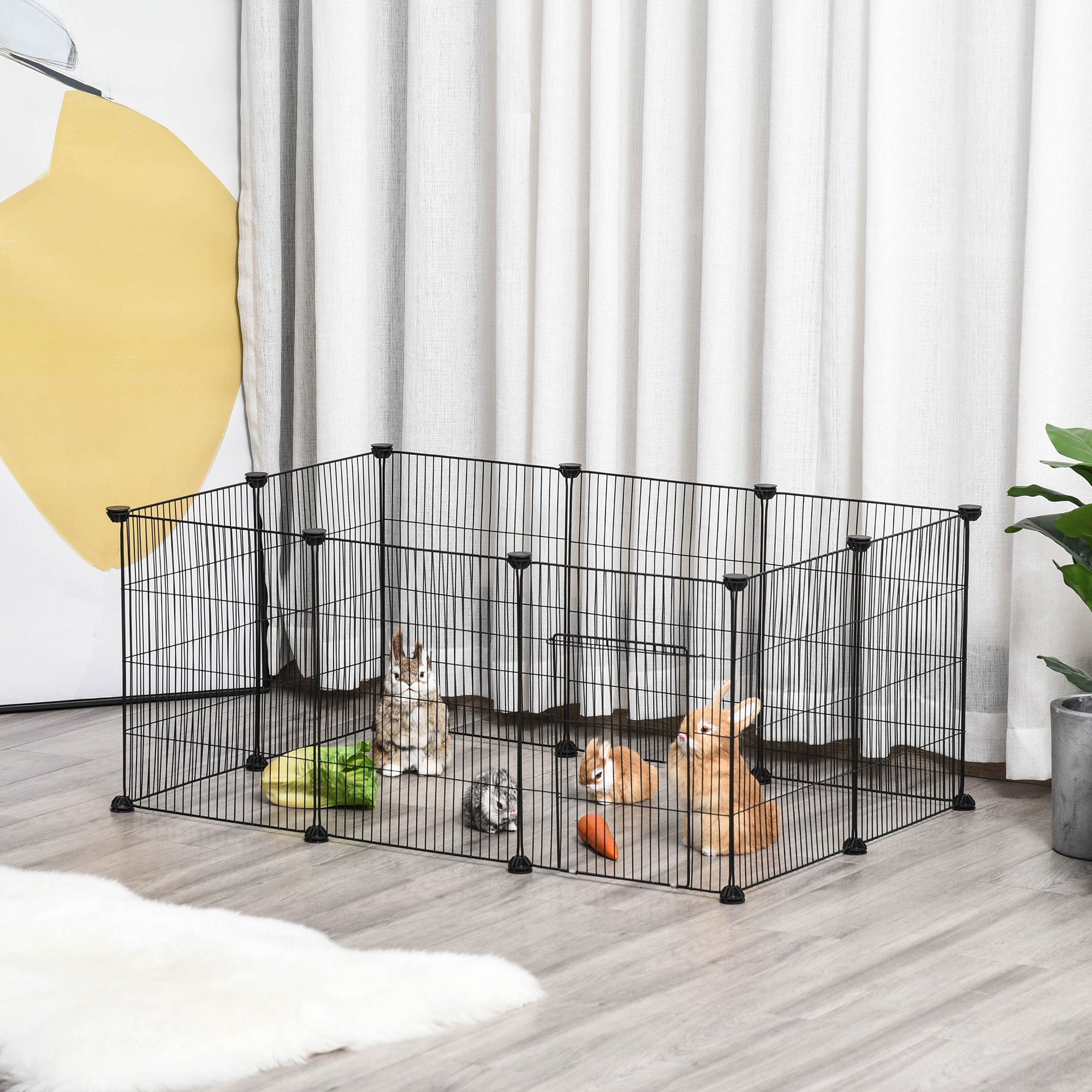 PawHut Pet Playpen Small Animal Cage, 22 Panels, Portable Metal Wire Fence with Door for Bunny, Guinea Pig, Chinchilla, Hedgehog, Each Panel Size 14" x 18"