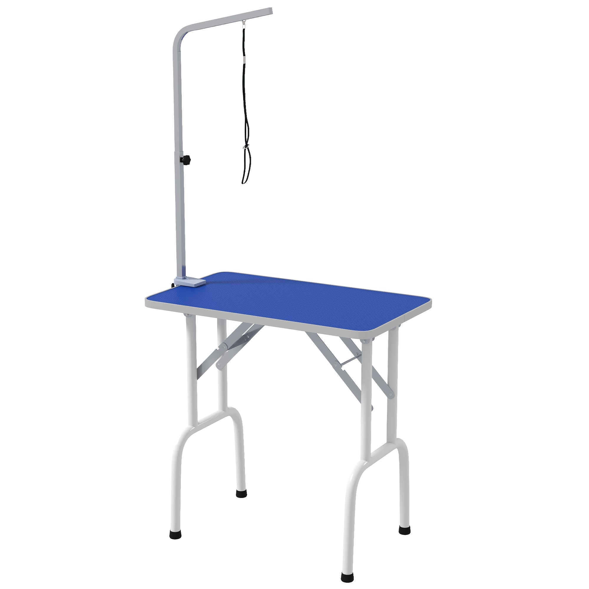 PawHut 32" Foldable Dog Grooming Table Pet Drying Beauty Table Adjustable Fixed Arm Rubber Top, Blue
