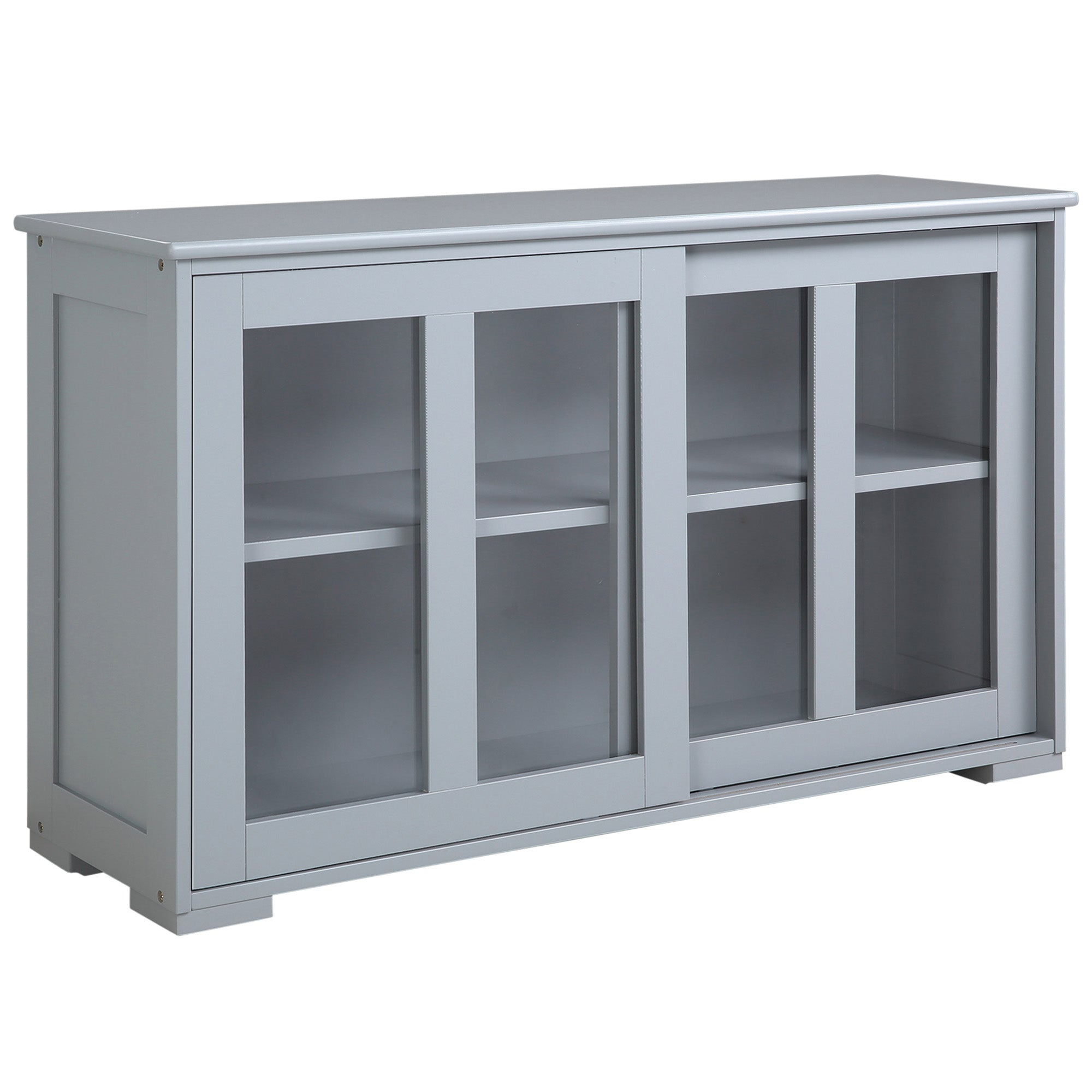 HOMCOM Modern Kitchen Sideboard, Stackable Storage Cabinet, Sliding Glass Door Console, Cupboard Serving Buffet, Light Grey