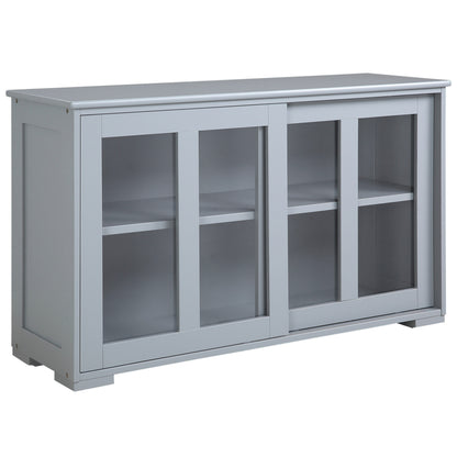HOMCOM Modern Kitchen Sideboard, Stackable Storage Cabinet, Sliding Glass Door Console, Cupboard Serving Buffet, Light Grey
