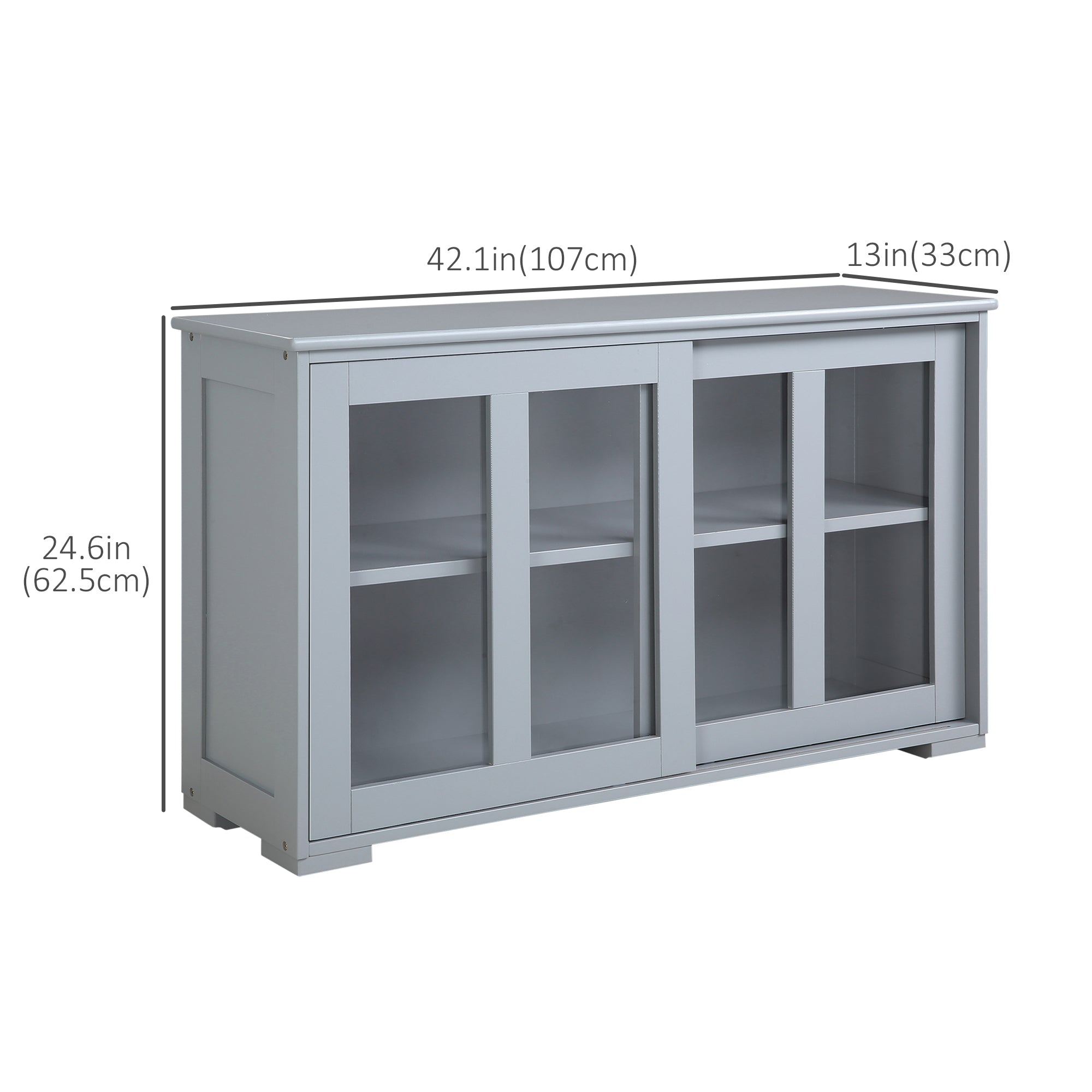 HOMCOM Modern Kitchen Sideboard, Stackable Storage Cabinet, Sliding Glass Door Console, Cupboard Serving Buffet, Light Grey