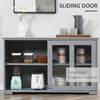 HOMCOM Modern Kitchen Sideboard, Stackable Storage Cabinet, Sliding Glass Door Console, Cupboard Serving Buffet, Light Grey