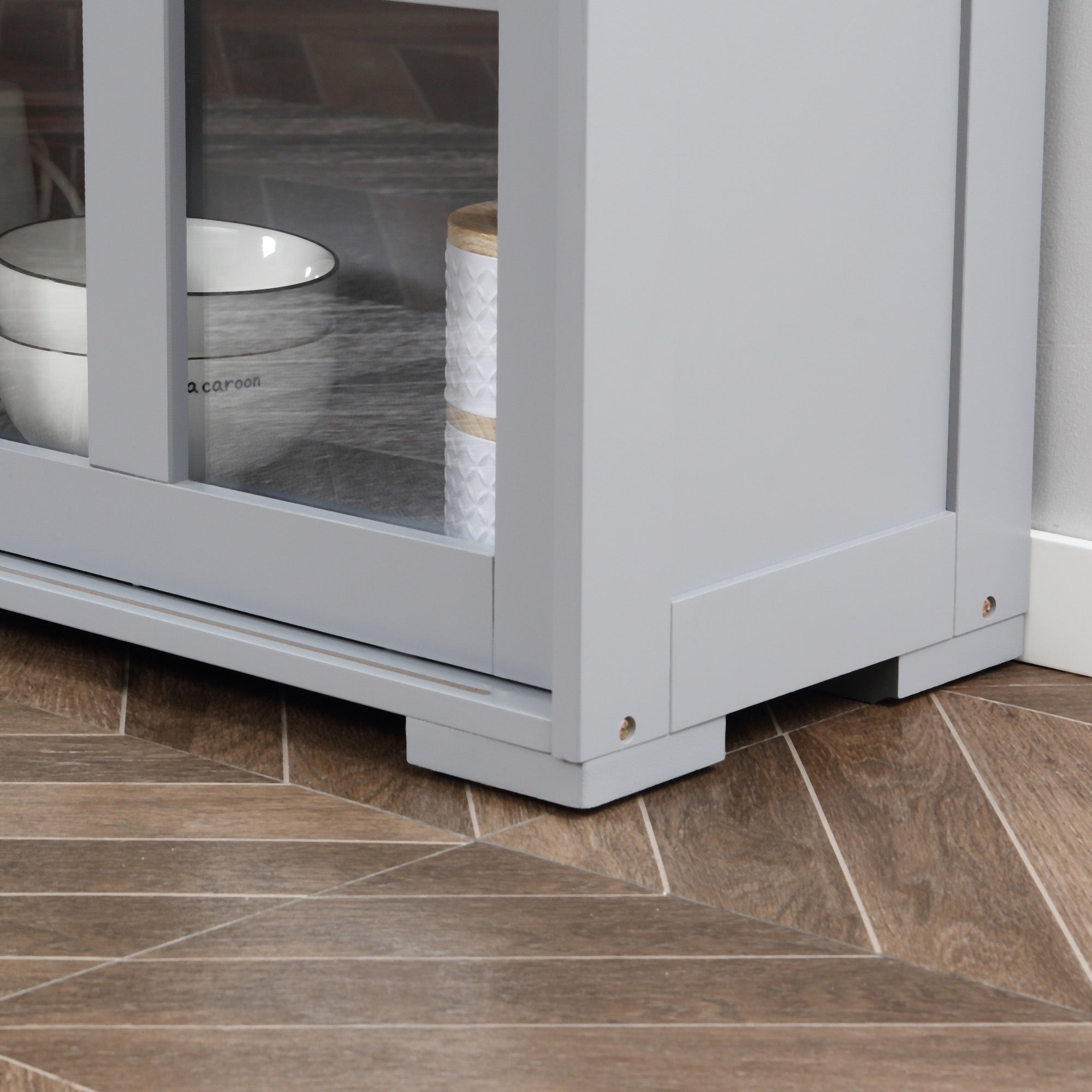 HOMCOM Modern Kitchen Sideboard, Stackable Storage Cabinet, Sliding Glass Door Console, Cupboard Serving Buffet, Light Grey