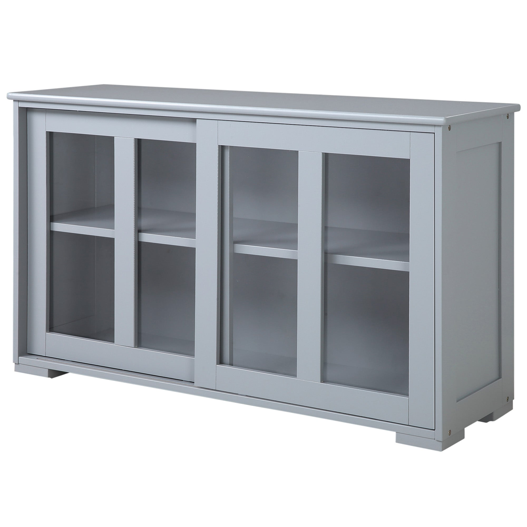 HOMCOM Modern Kitchen Sideboard, Stackable Storage Cabinet, Sliding Glass Door Console, Cupboard Serving Buffet, Light Grey