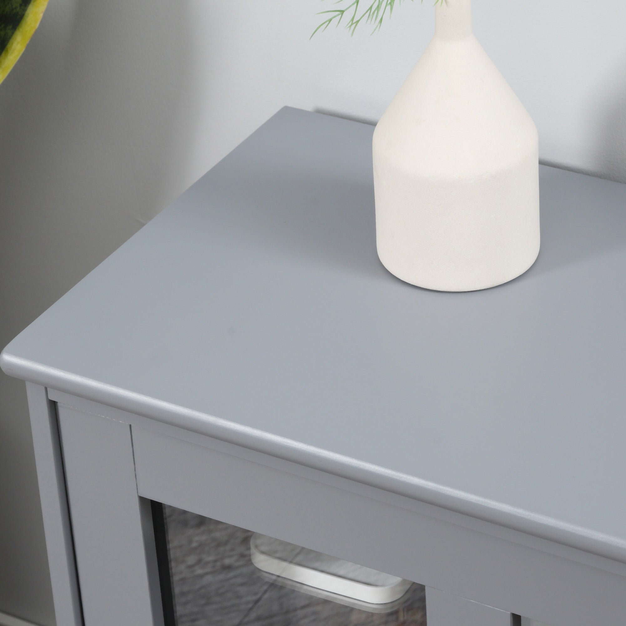 HOMCOM Modern Kitchen Sideboard, Stackable Storage Cabinet, Sliding Glass Door Console, Cupboard Serving Buffet, Light Grey