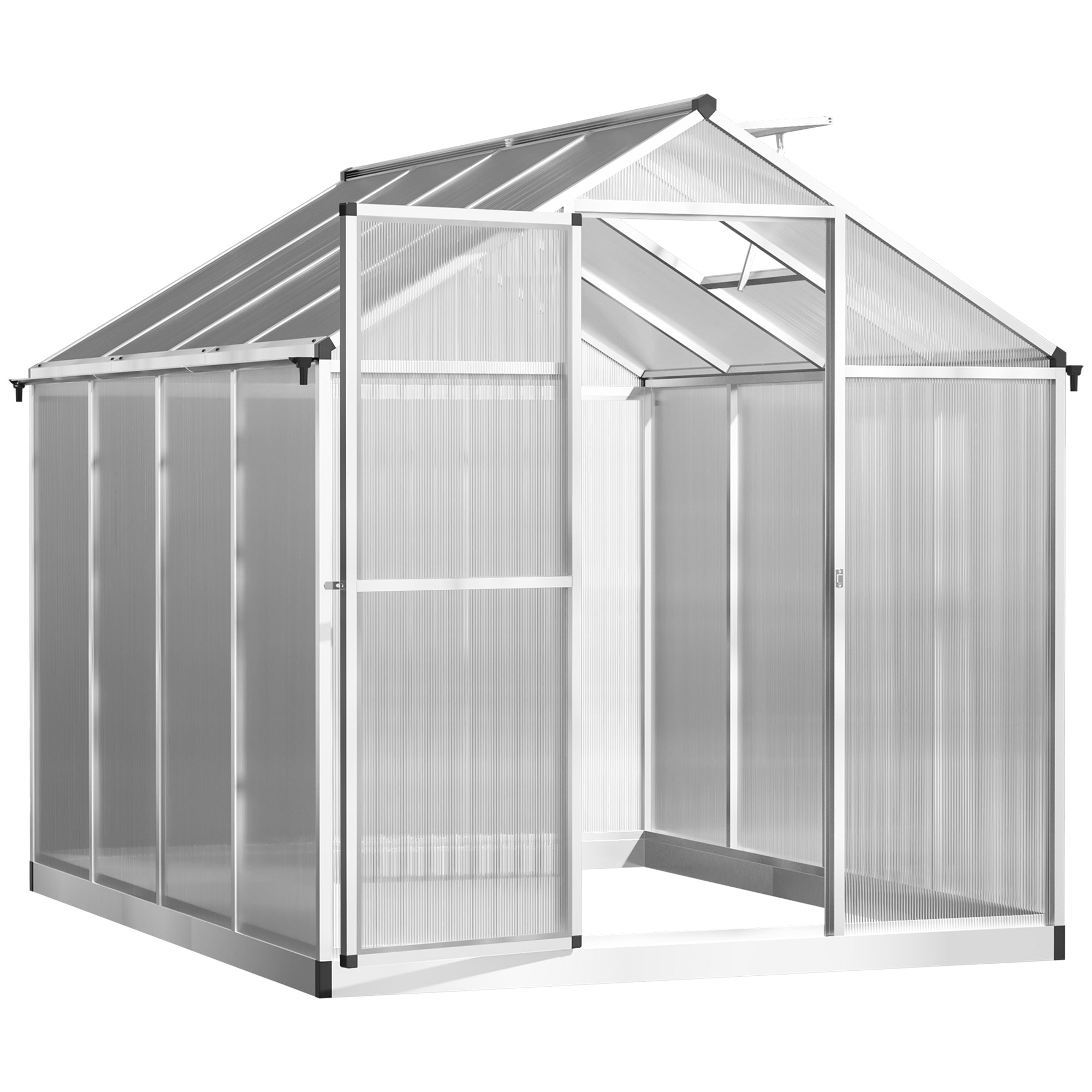 Outsunny 6' x 8' x 6.4' Walk-in Garden Greenhouse Polycarbonate Panels Plants Flower Growth Shed Cold Frame Outdoor Portable Warm House Aluminum Frame, Silver